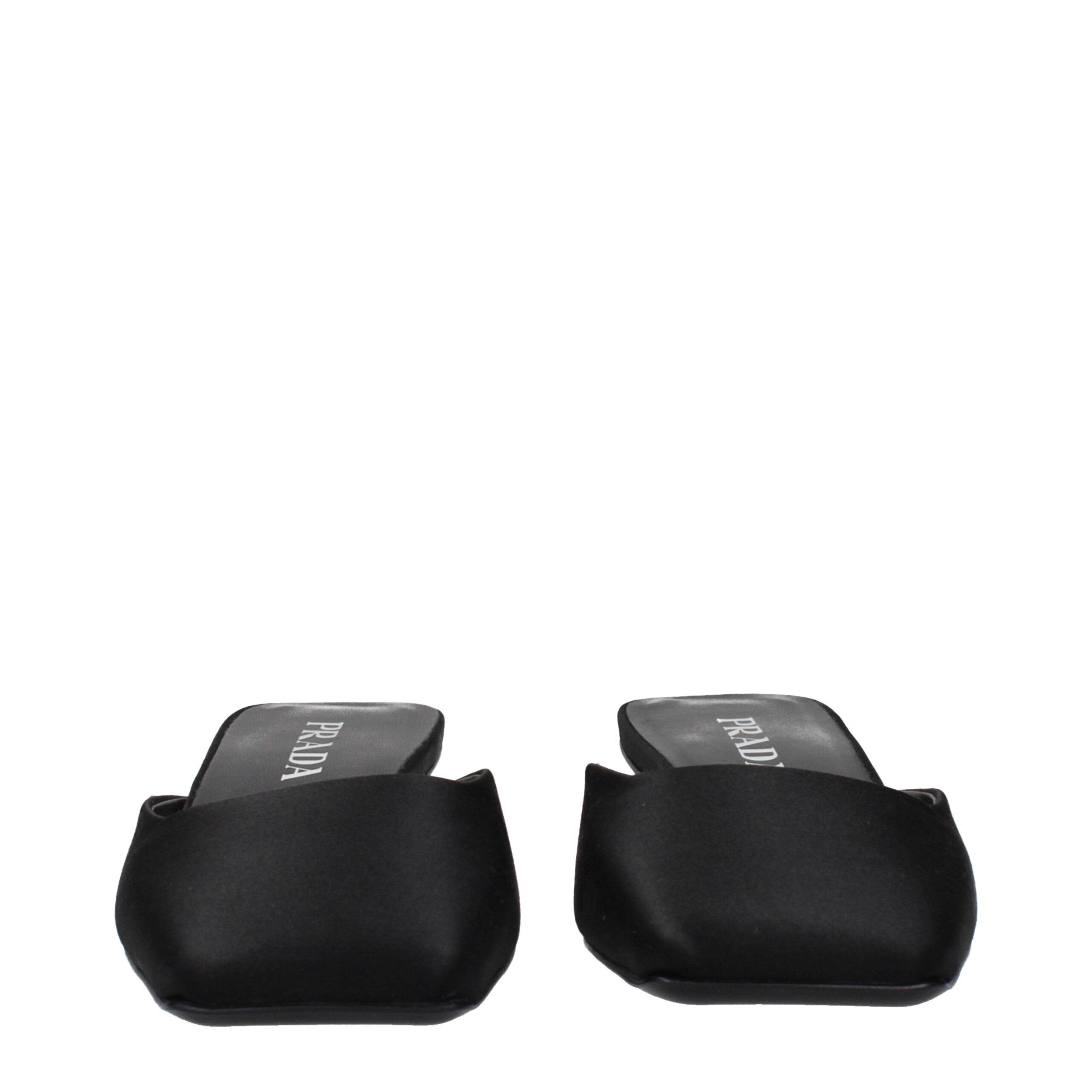 Prada Flache Sandalen aus schwarzem Satin