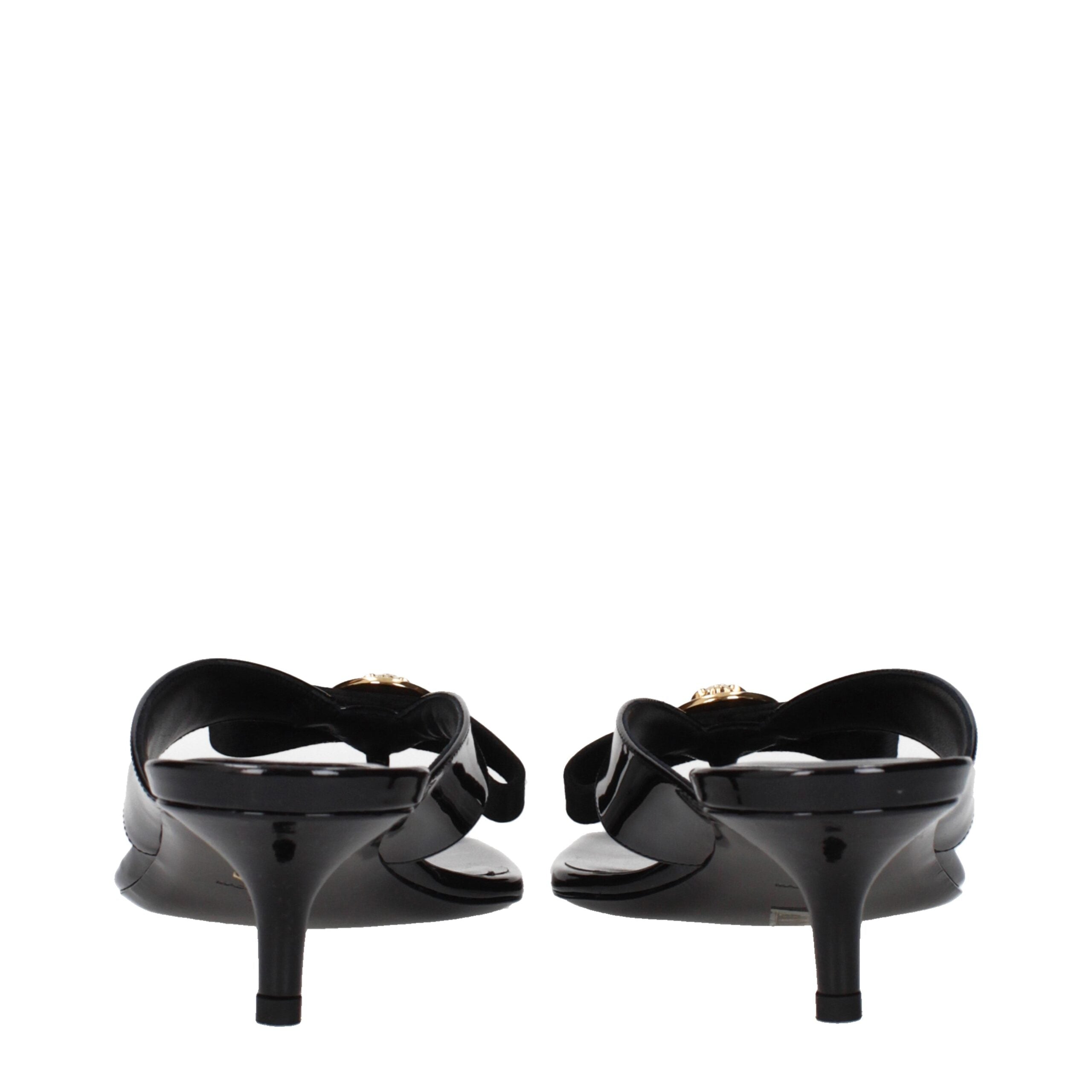 Versace Schwarze Leder Stiletto Heels Sandalen