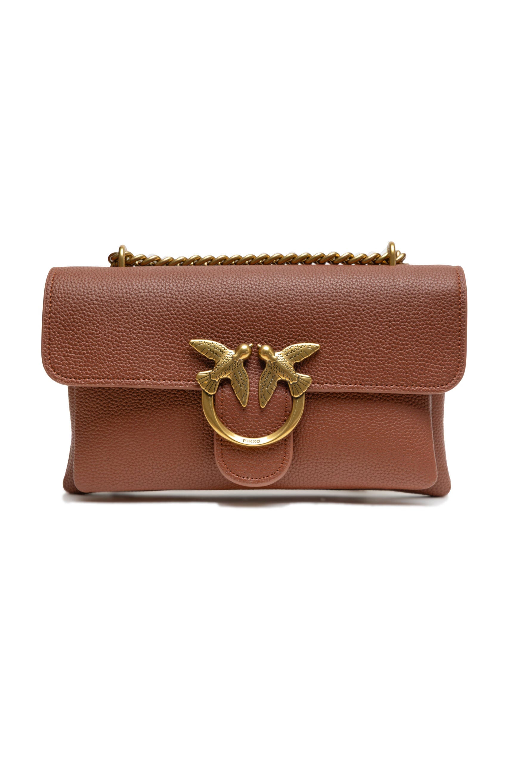 PINKO Love Boucle Riga Umhängetasche aus braunem Leder