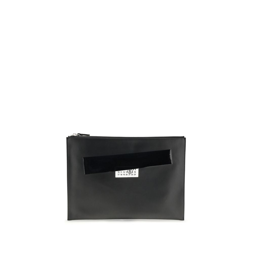 MM6 Schwarze Clutch-Tasche aus Kalbsleder Bos Taurus