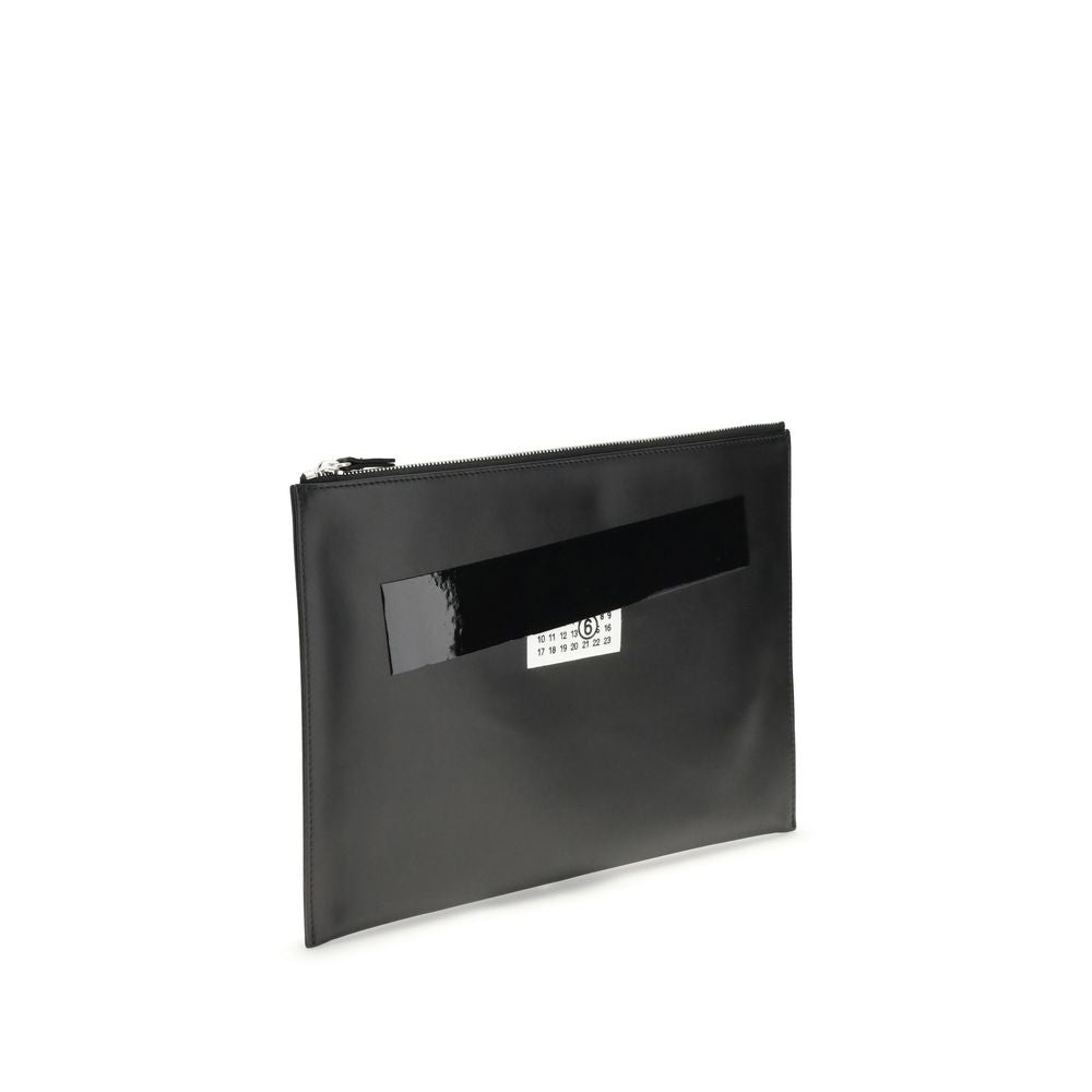 MM6 Schwarze Clutch-Tasche aus Kalbsleder Bos Taurus