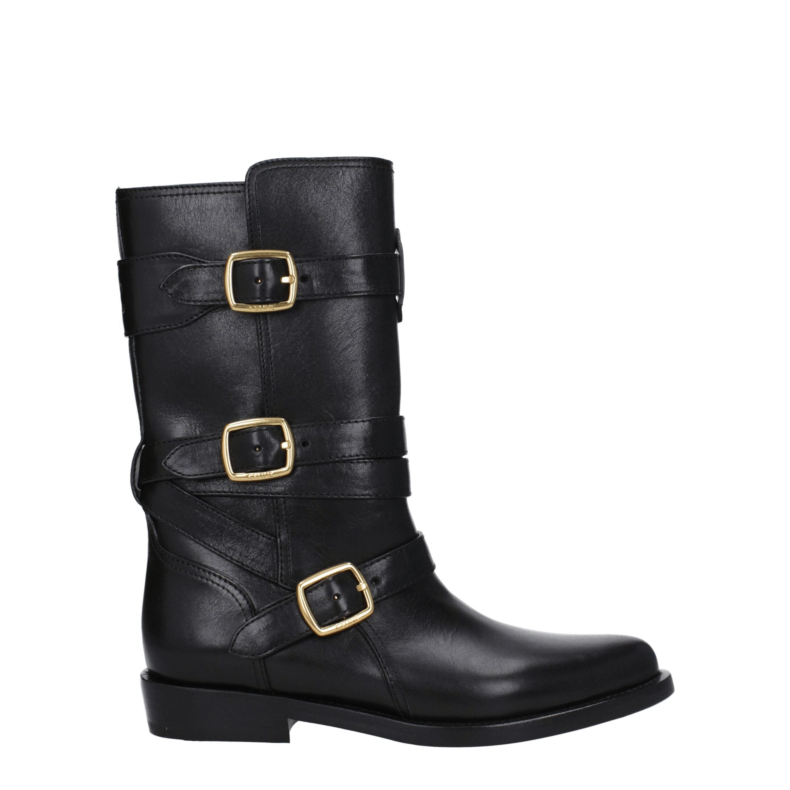 Celine Flache Stiefel aus schwarzem Leder