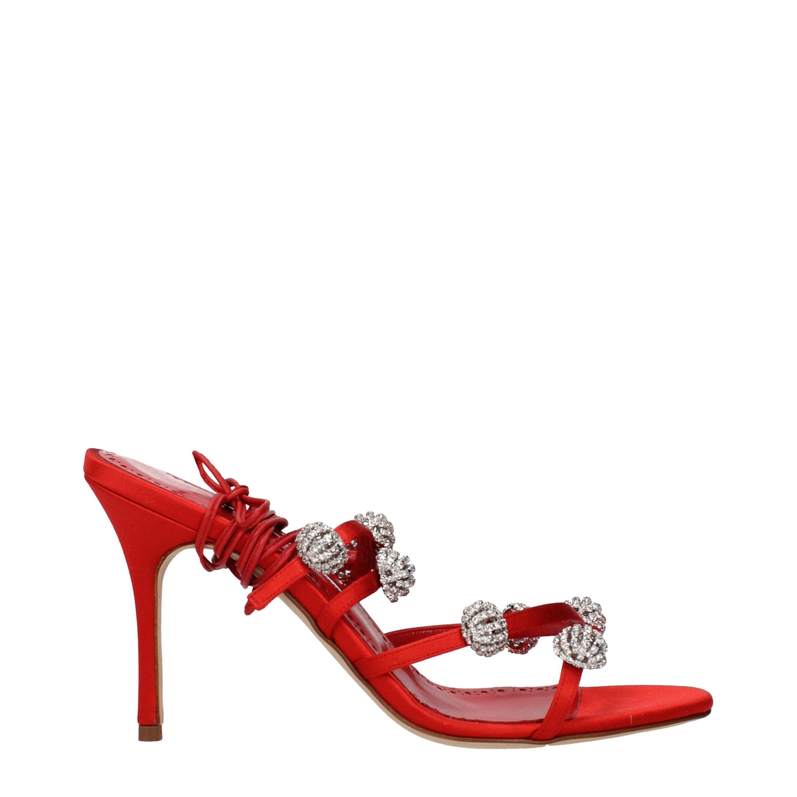 Manolo Blahnik Rote Satin-Stilettosandalen