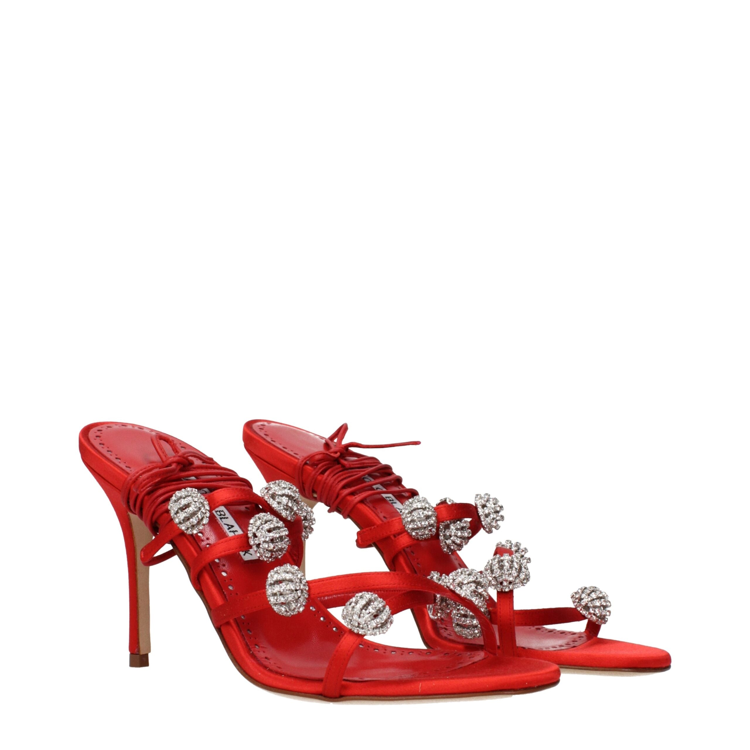 Manolo Blahnik Rote Satin-Stilettosandalen