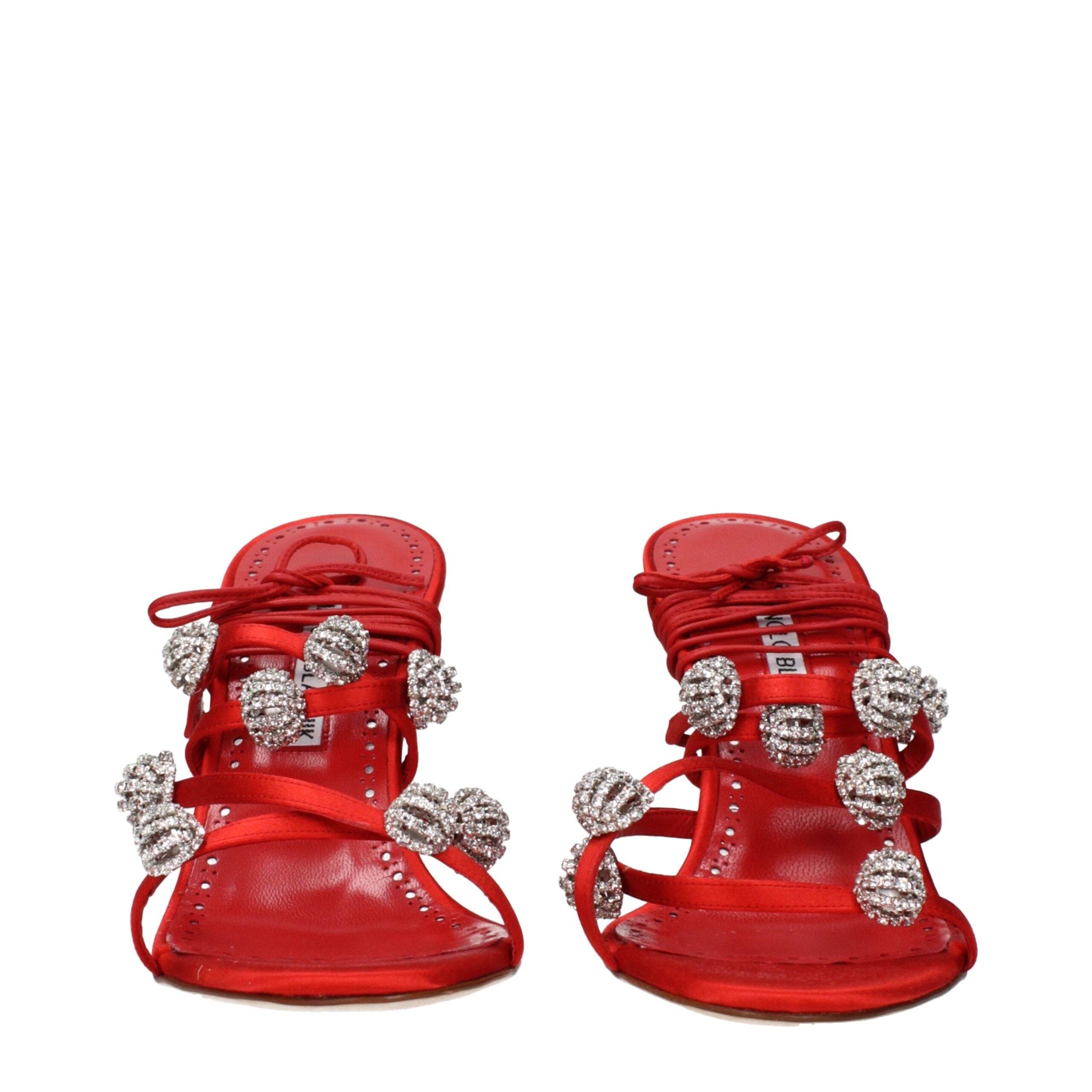 Manolo Blahnik Rote Satin-Stilettosandalen