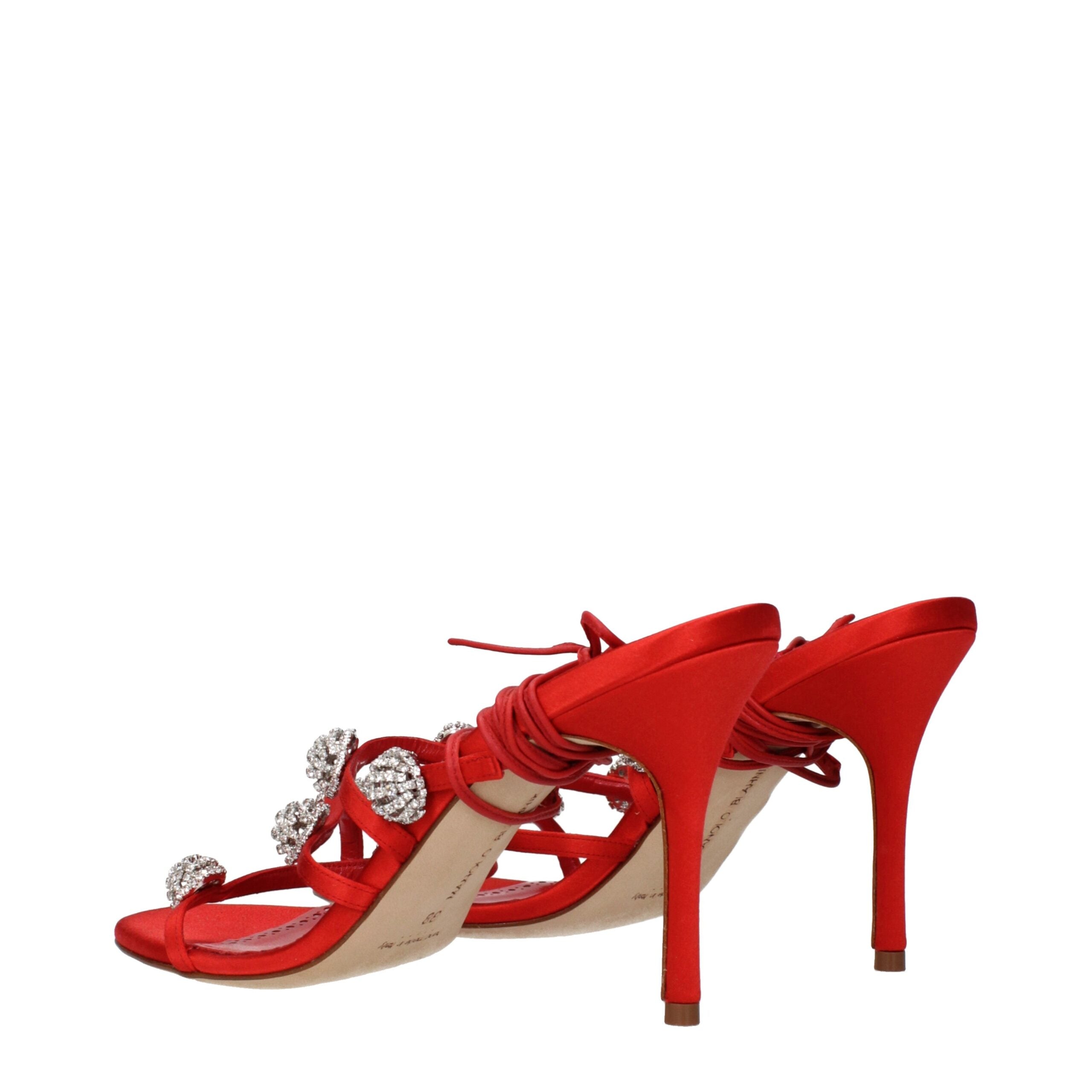 Manolo Blahnik Rote Satin-Stilettosandalen