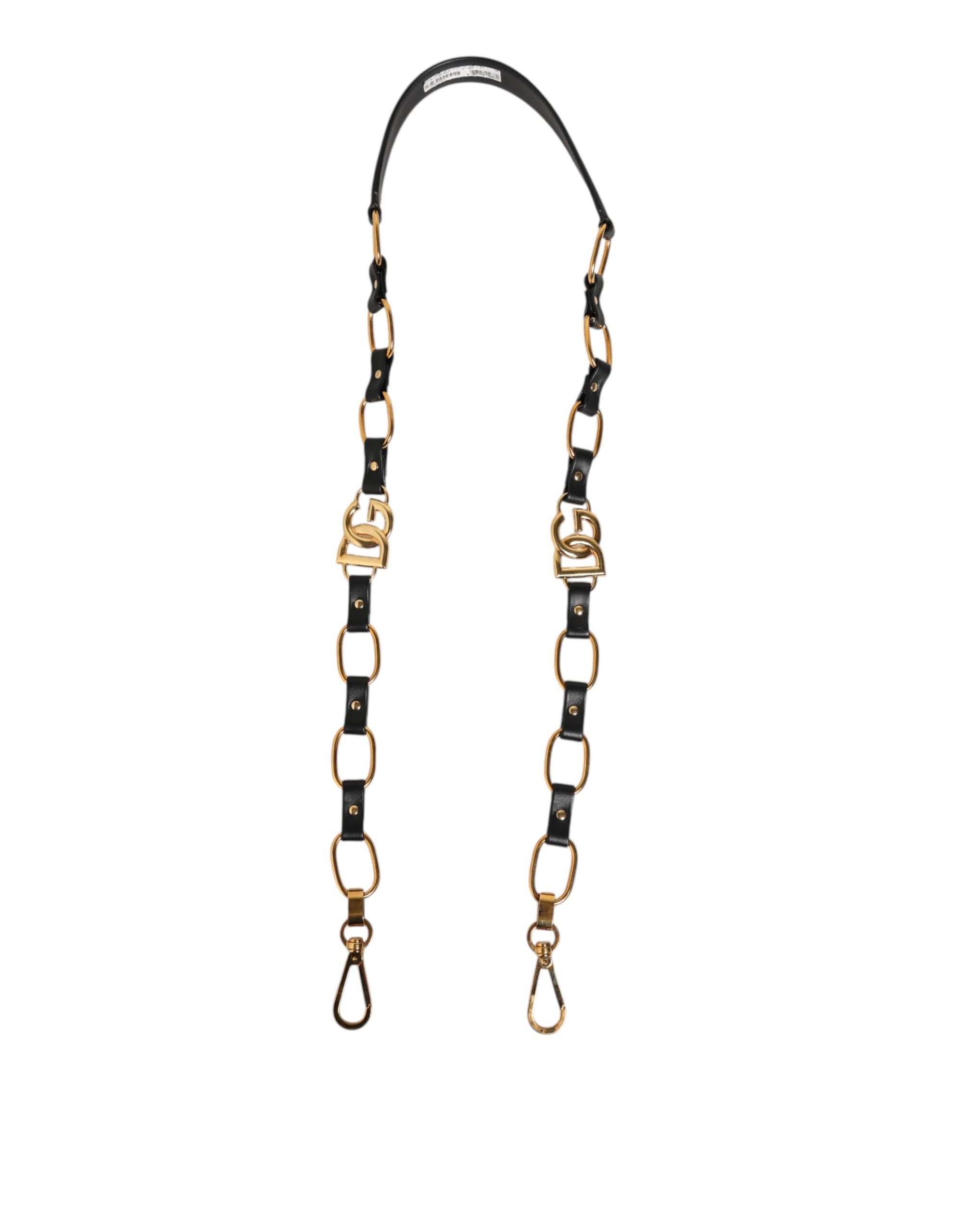 Dolce & Gabbana Schwarzes Leder Goldkette Tasche Accessoire Schulterriemen