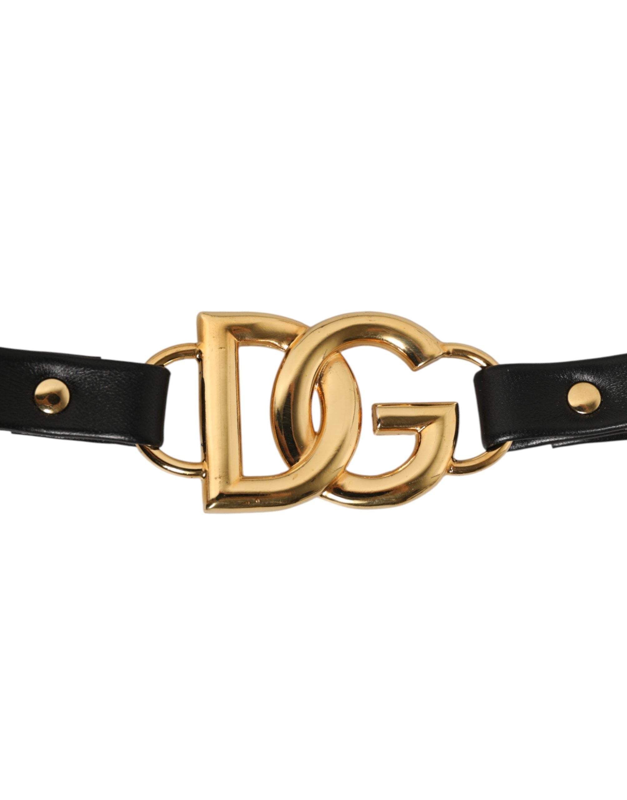Dolce & Gabbana Schwarzes Leder Goldkette Tasche Accessoire Schulterriemen