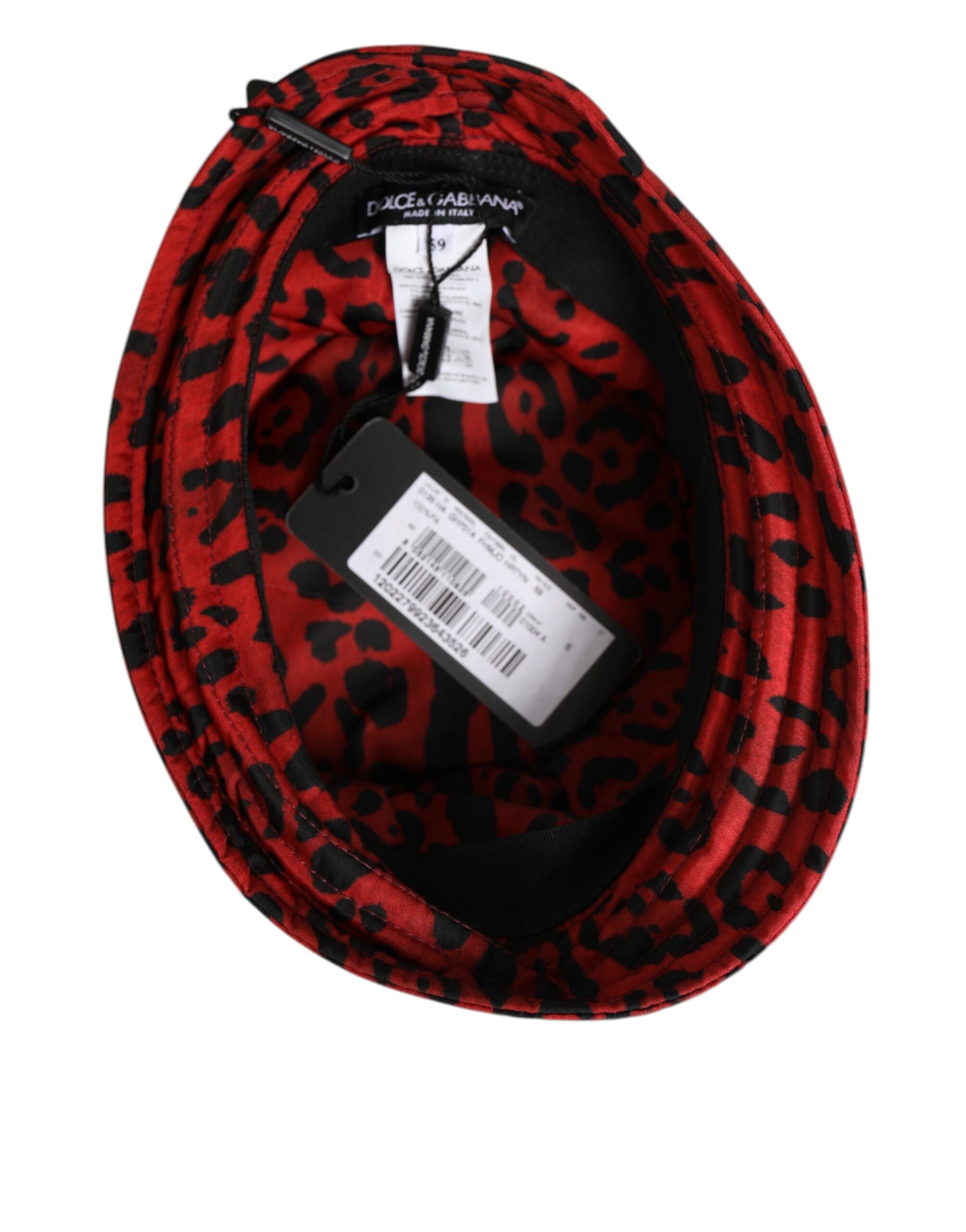 Dolce & Gabbana Rot Schwarz Nylon Leopard Print Eimer Männer Kappe Hut