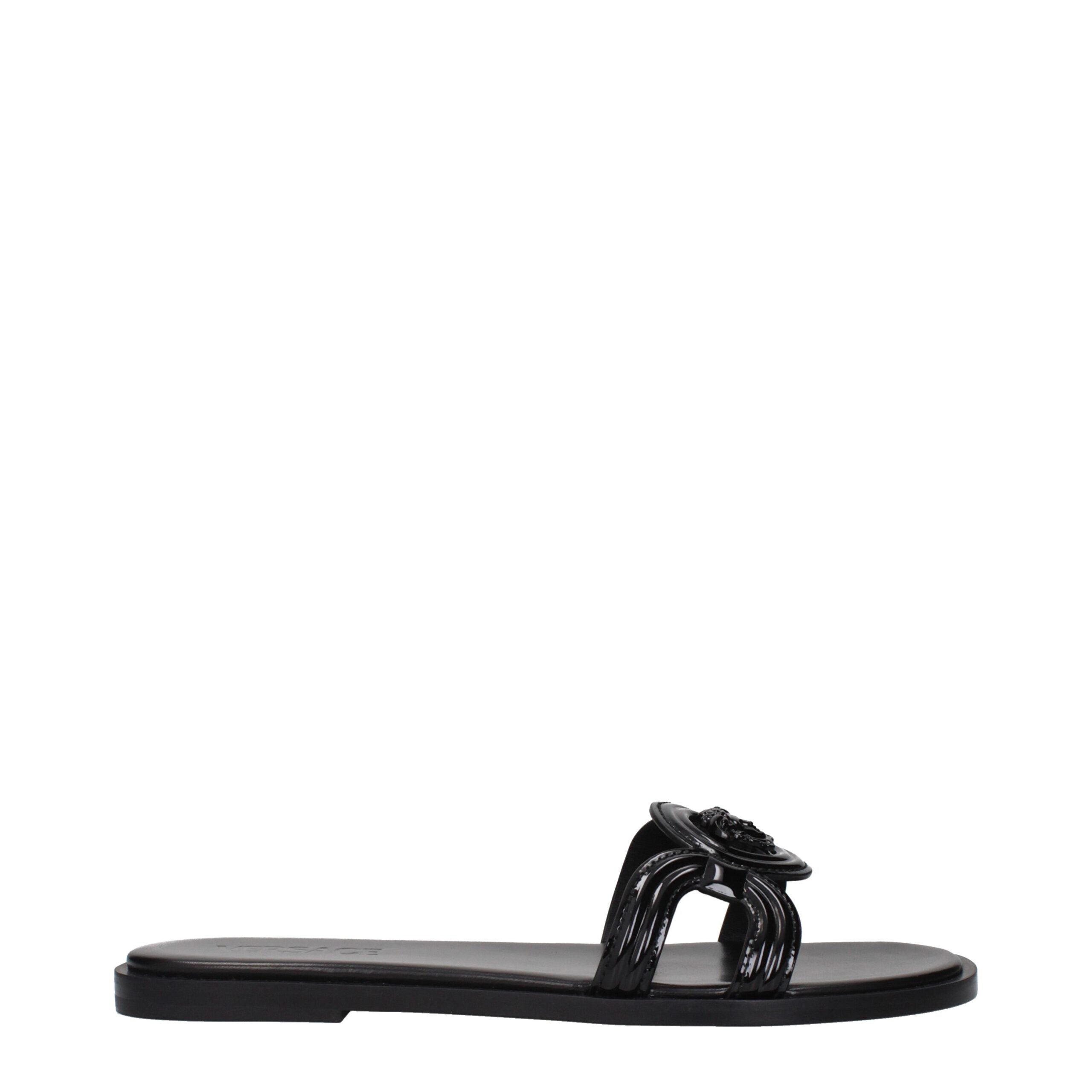 Versace Schwarze Lederpantoffeln Sandalen