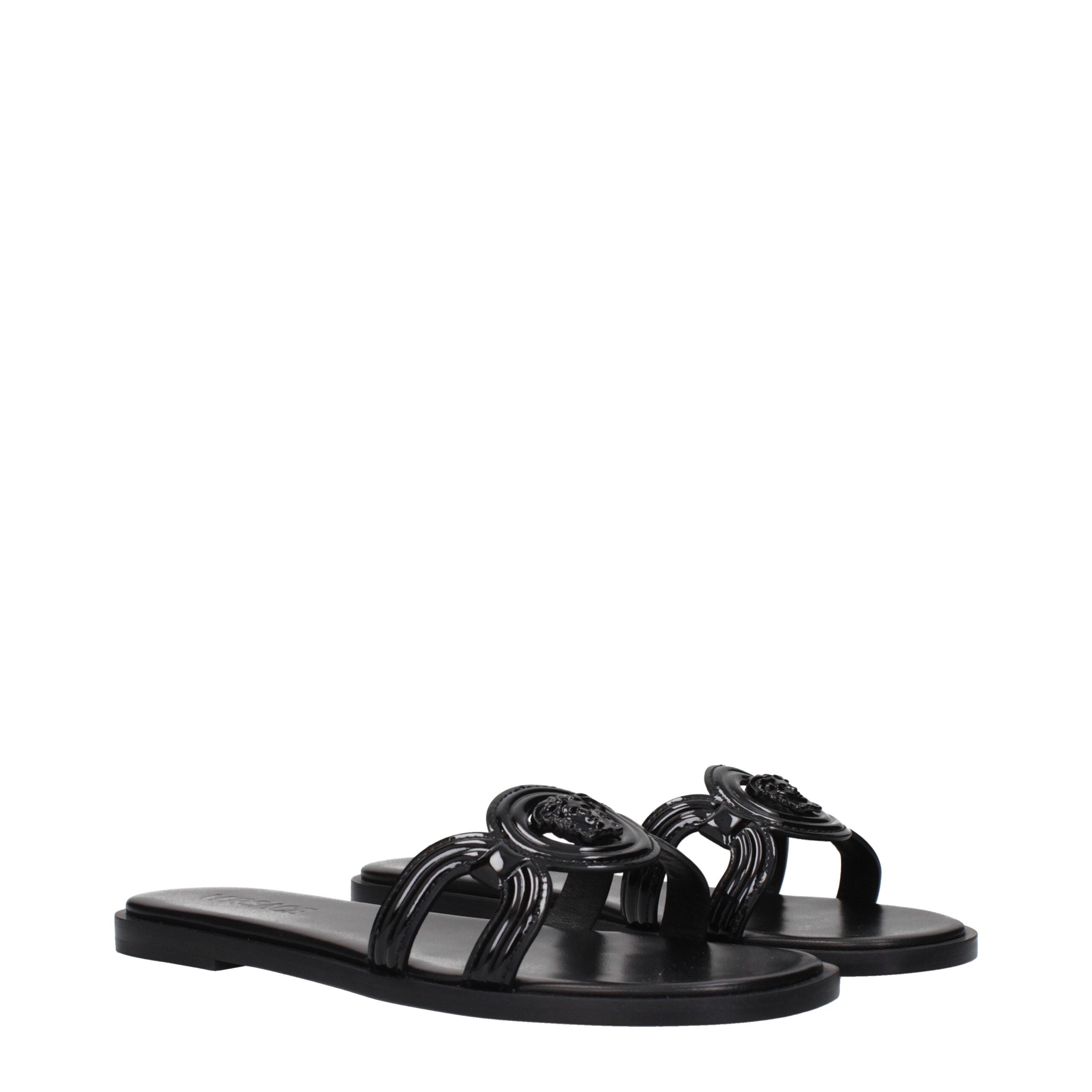 Versace Schwarze Lederpantoffeln Sandalen