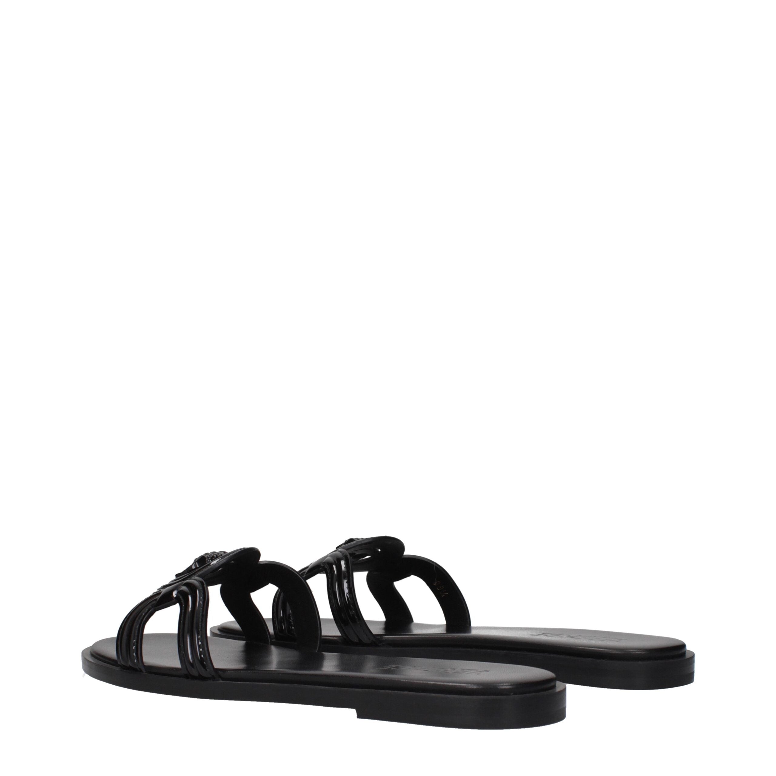 Versace Schwarze Lederpantoffeln Sandalen