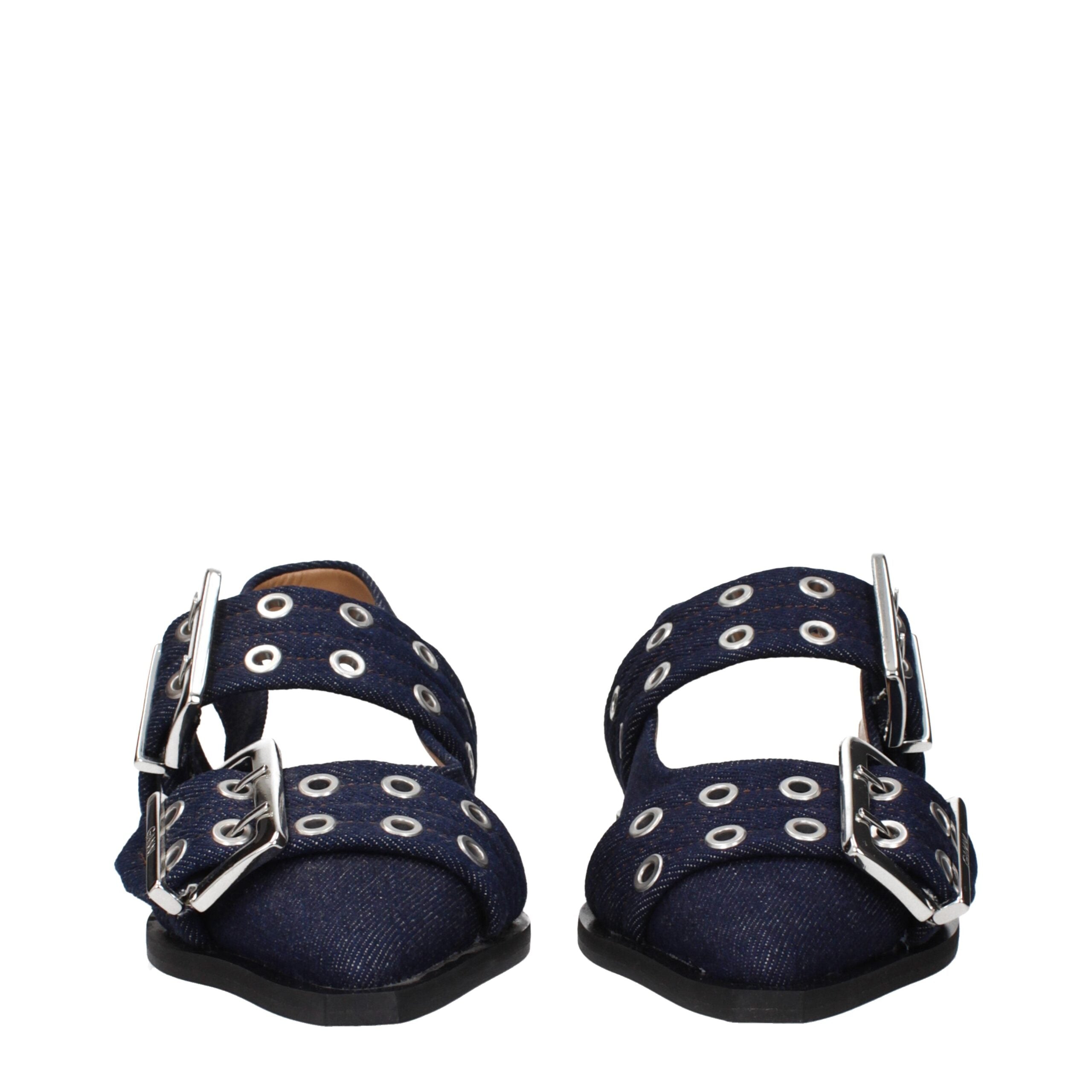 Ganni Blaue Stoff-Flachsandalen