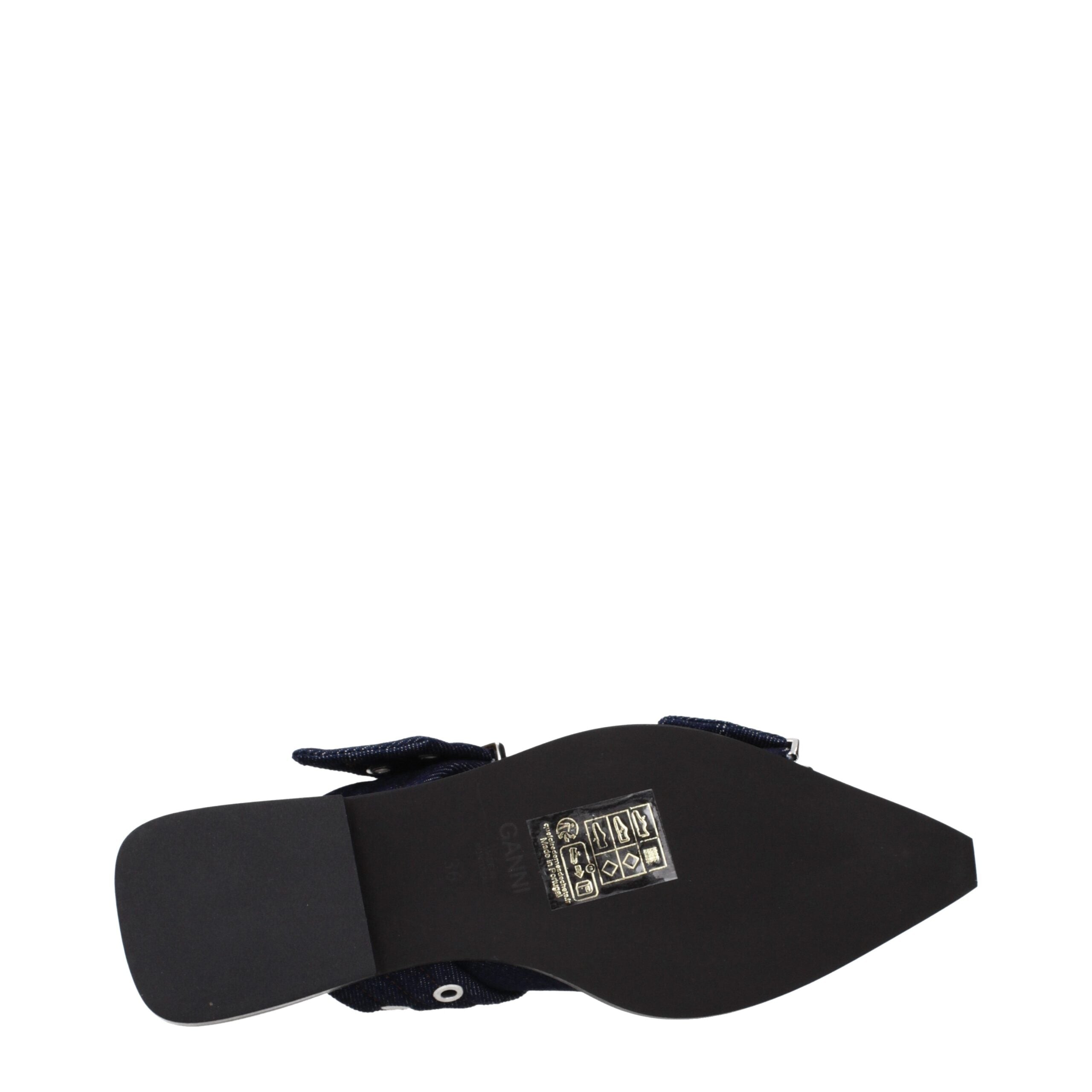 Ganni Blaue Stoff-Flachsandalen