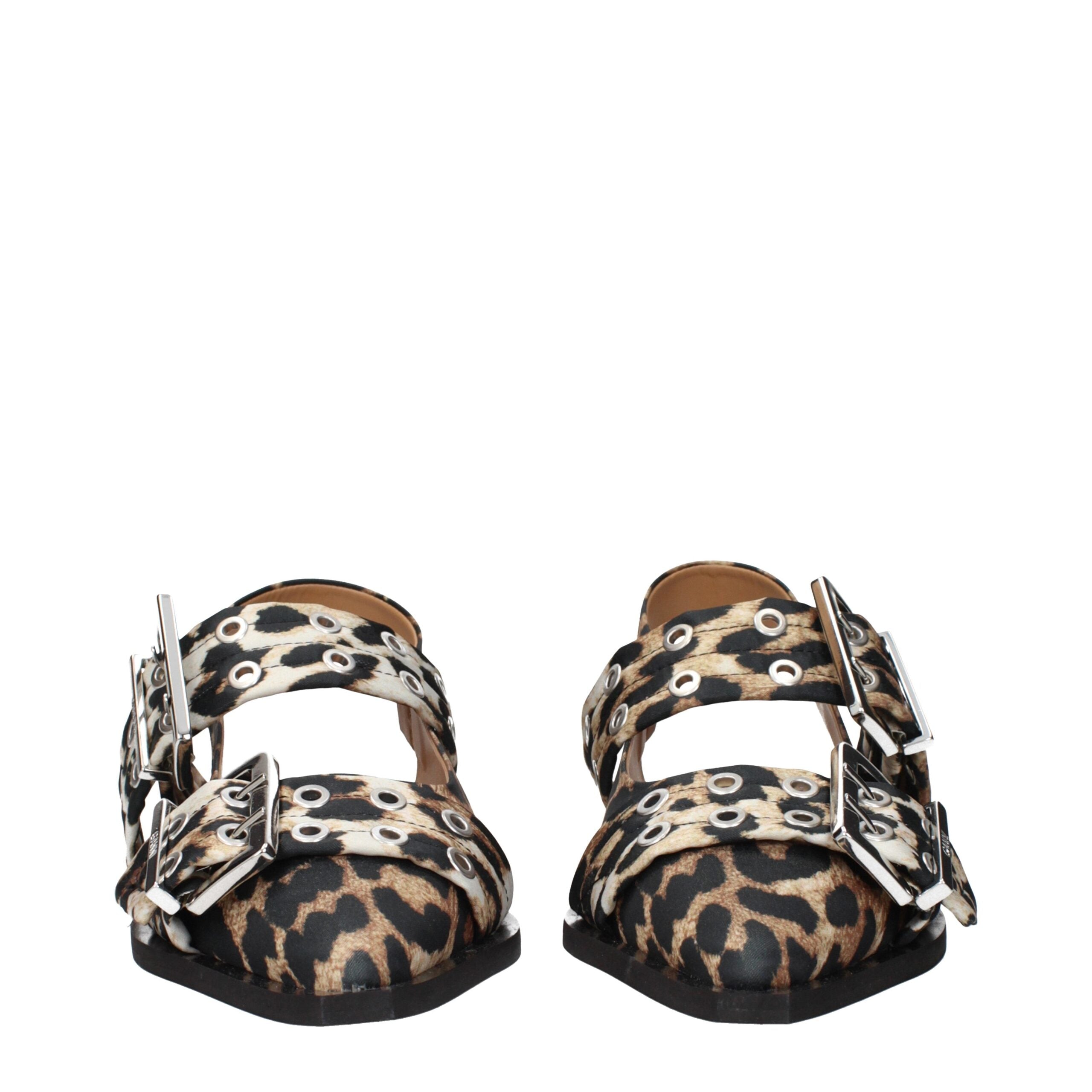 Ganni Braune Stoff-Flachsandalen