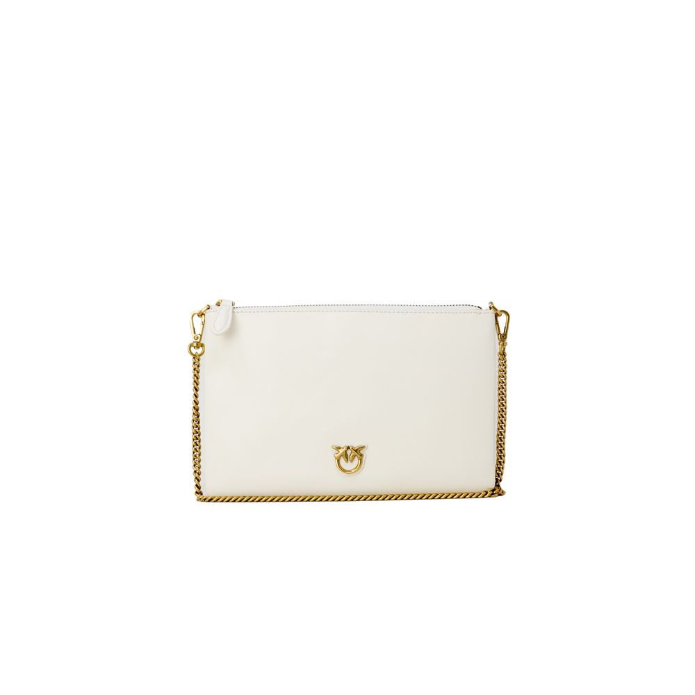 PINKO Cremefarbene Leder-Clutch-Tasche