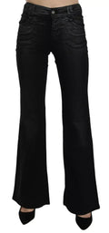 John Galliano Black Washed High Waist Flared Denim Casual Pants Jeans