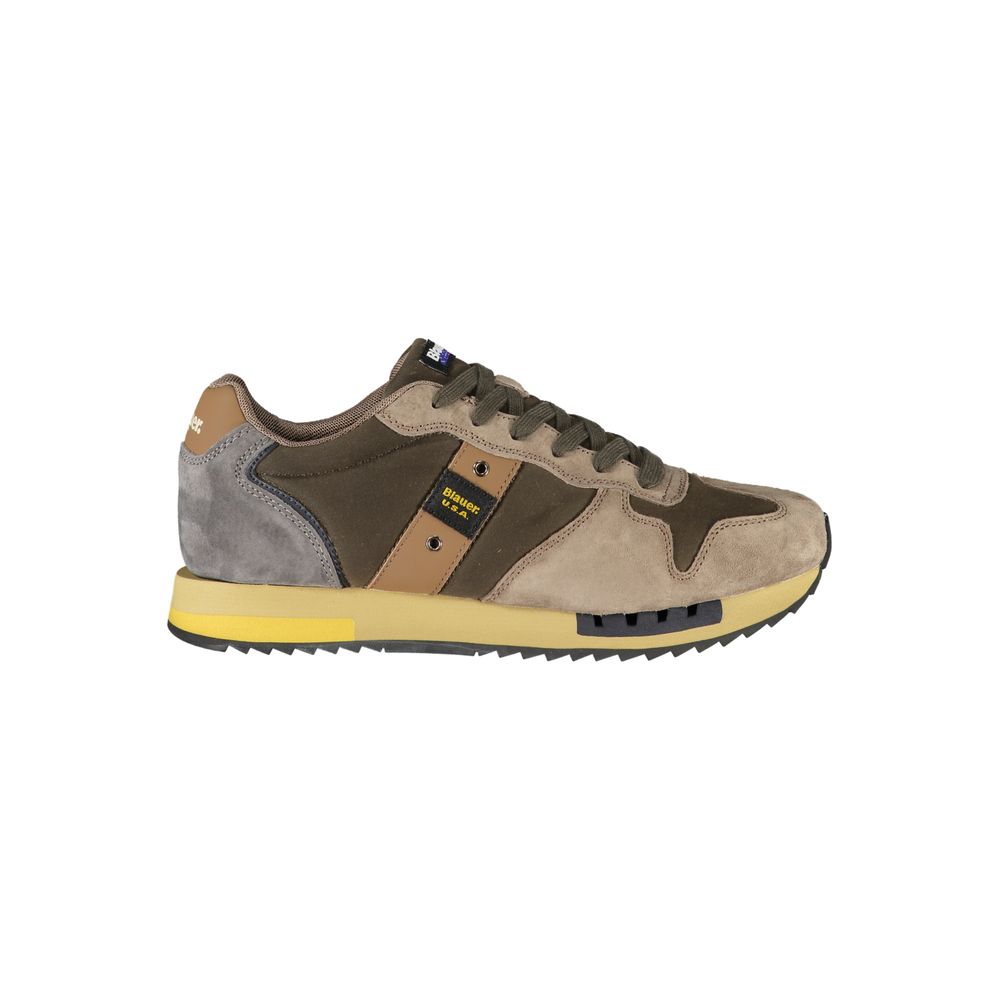 Blauer Grünes Leder Herren Sneaker