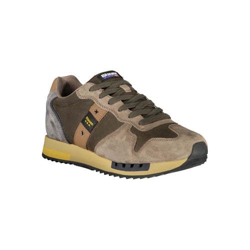 Blauer Grünes Leder Herren Sneaker