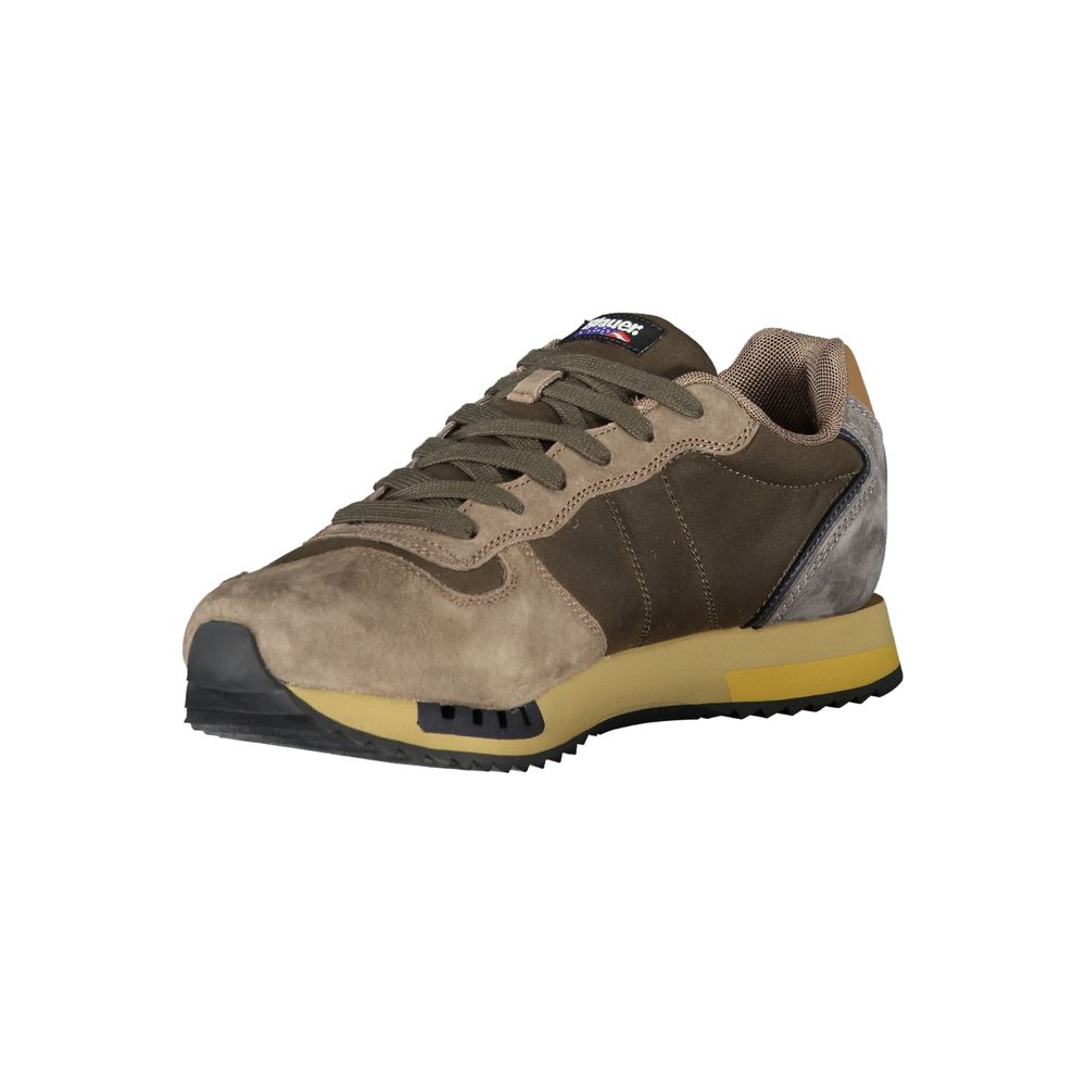 Blauer Grünes Leder Herren Sneaker