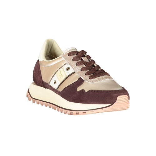 Blaue Sneaker für Damen aus beigem Leder