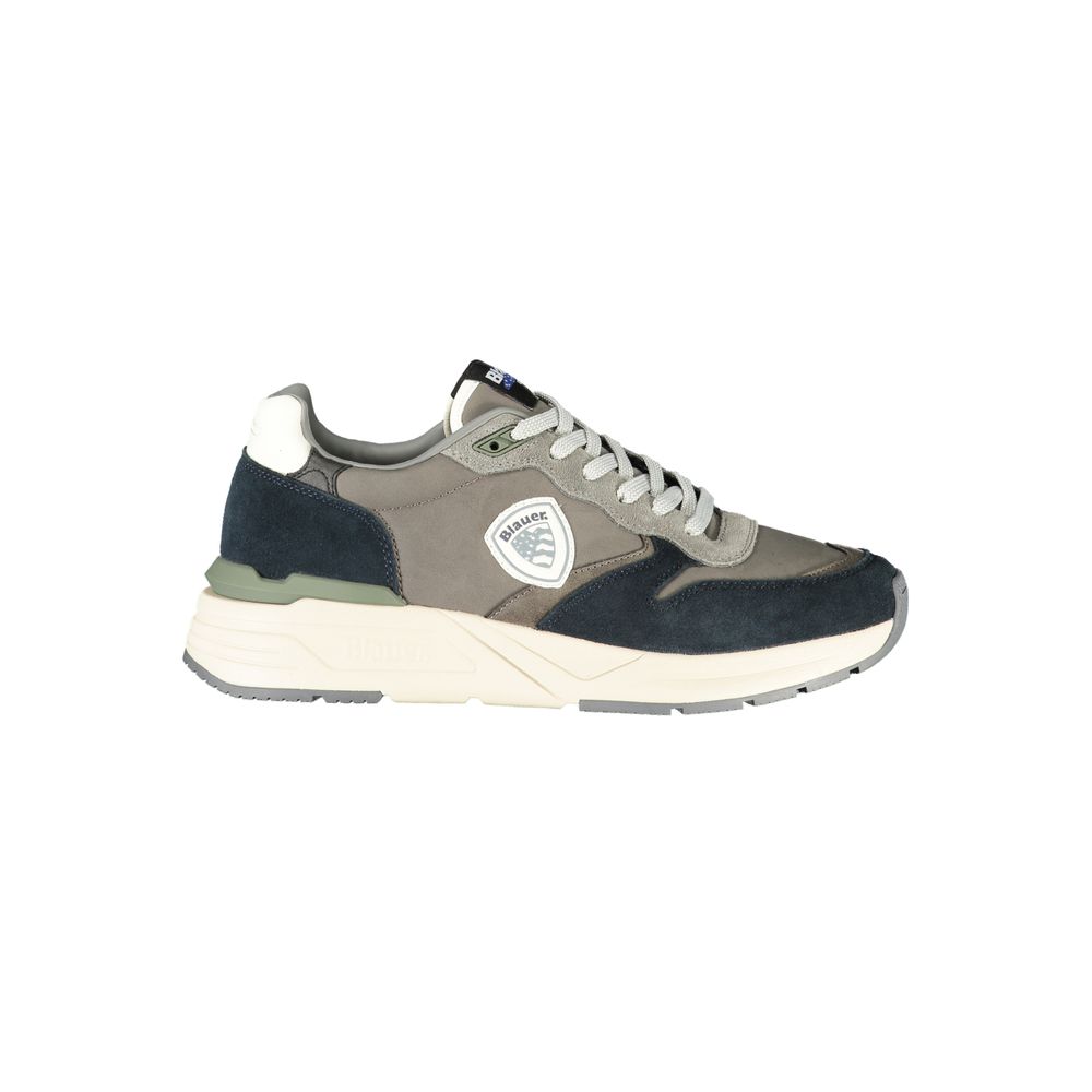 Blauer Graue Leder Herren Sneaker