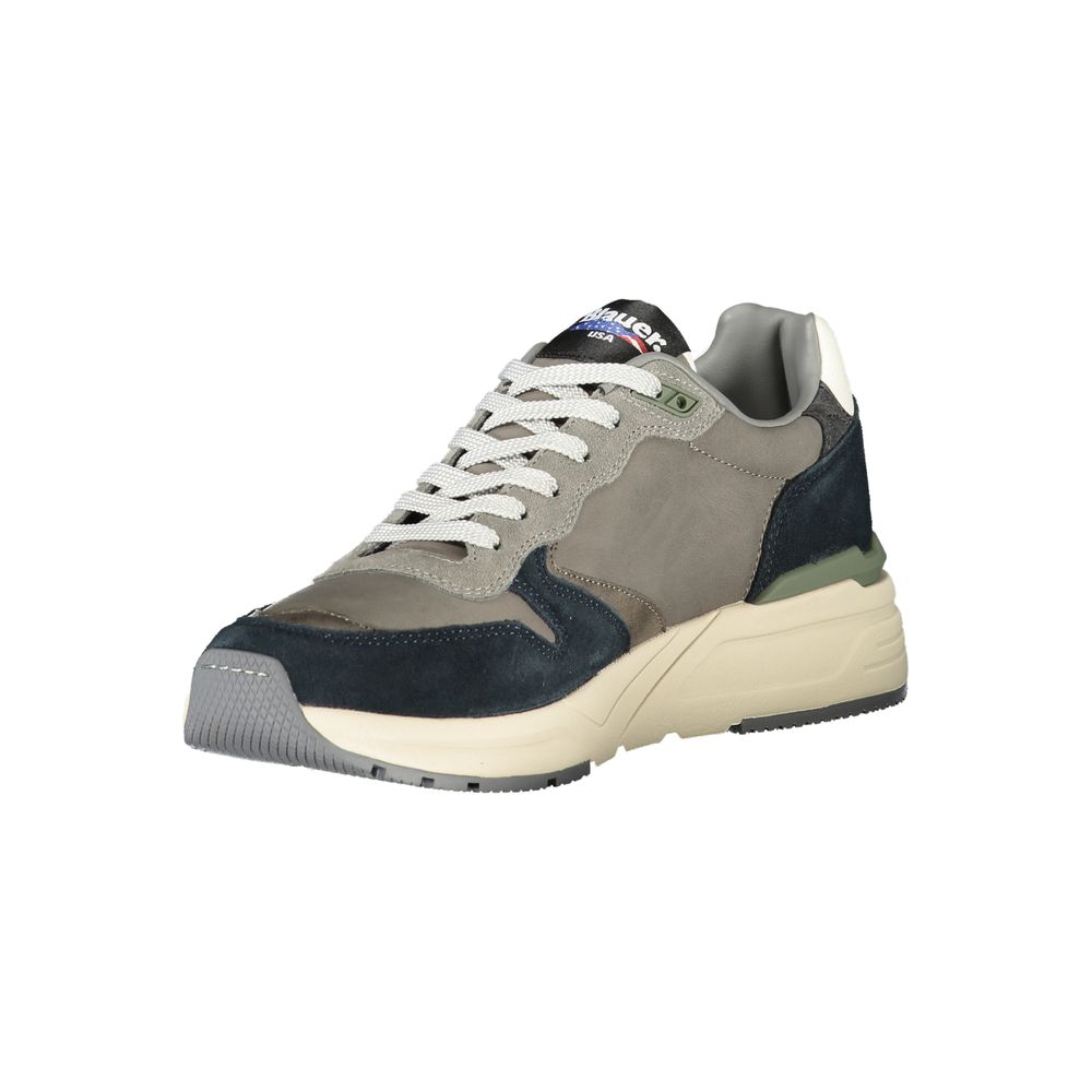 Blauer Graue Leder Herren Sneaker