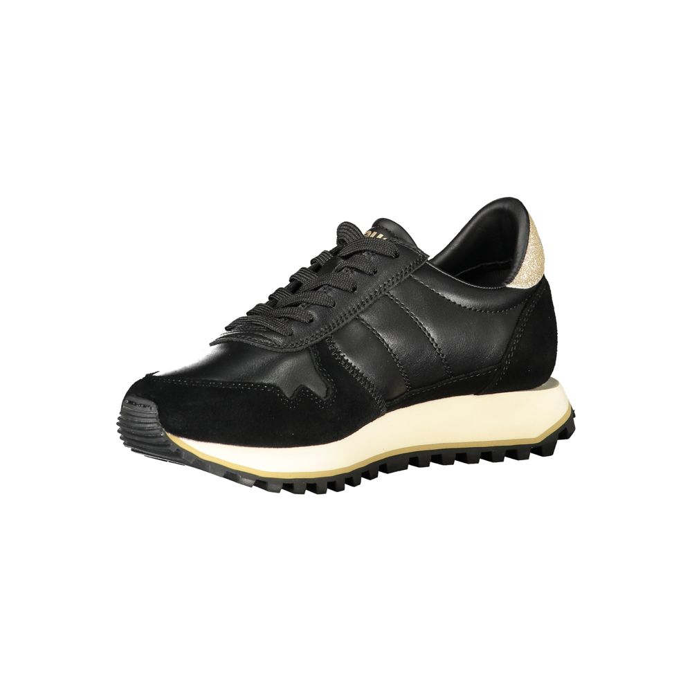 Blauer Schwarzes Leder Damen Sneaker