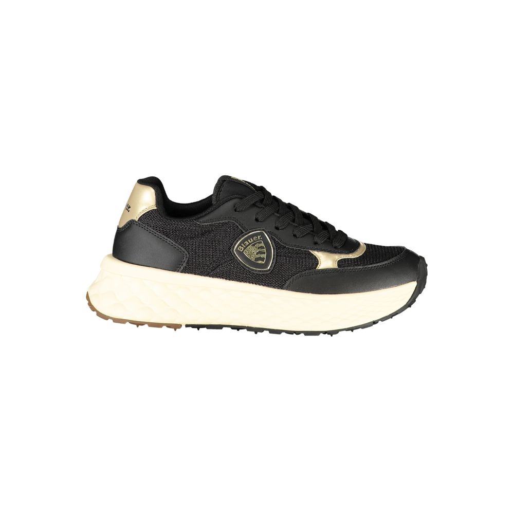 Blauer Schwarzes Leder Damen Sneaker