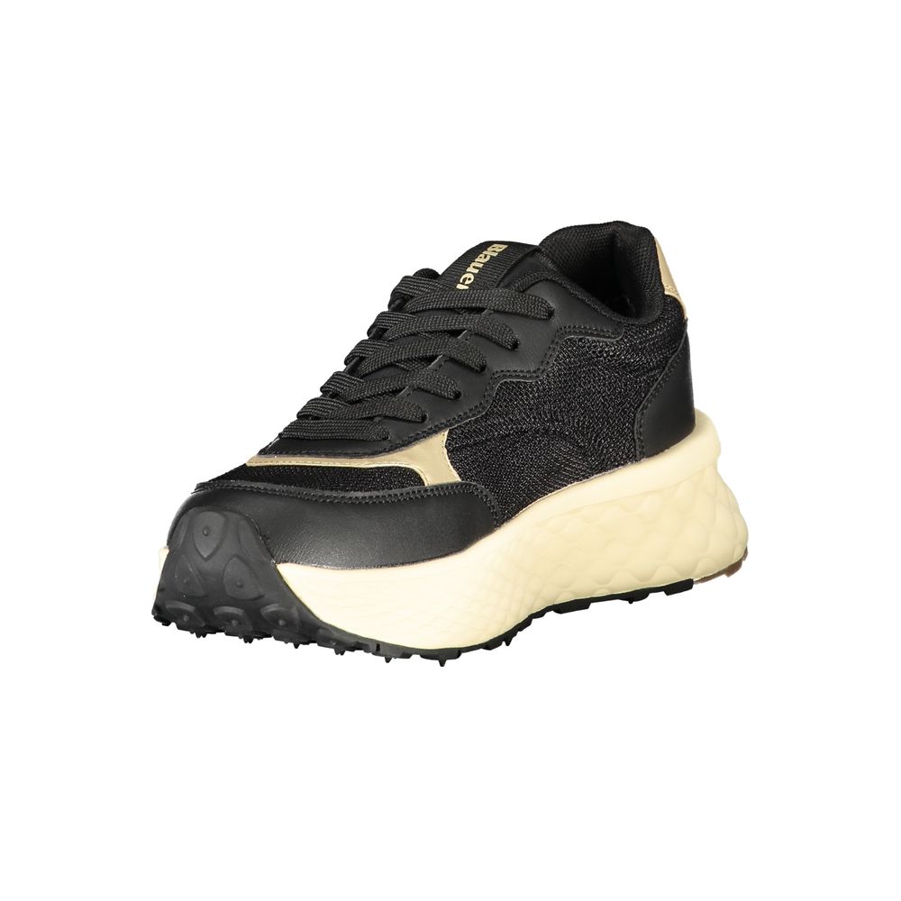 Blauer Schwarzes Leder Damen Sneaker