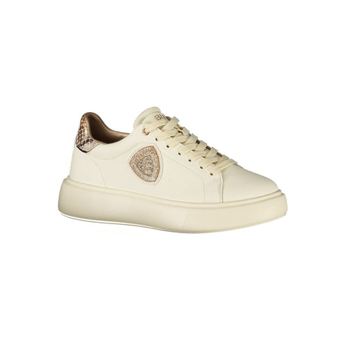 Blaue beige Leder-Sneaker für Damen