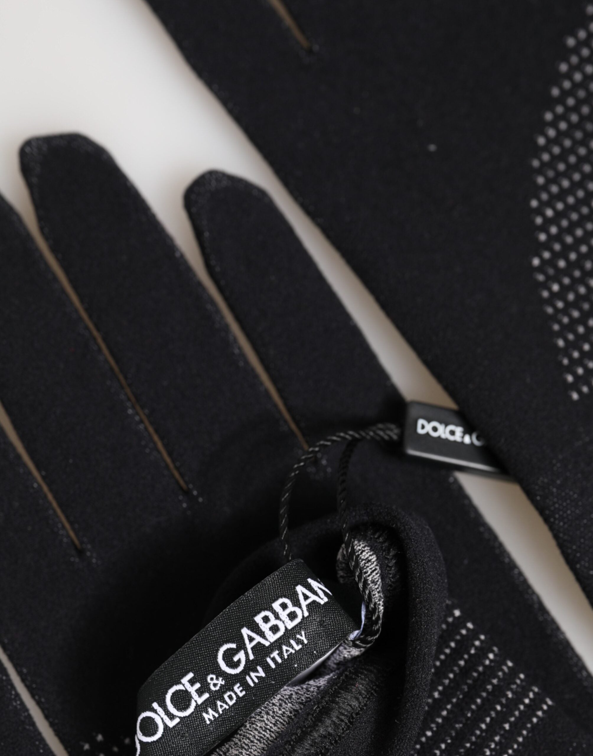 Dolce & Gabbana Schwarze Herren-Handschuhe mit DG-Logo aus Baumwolle