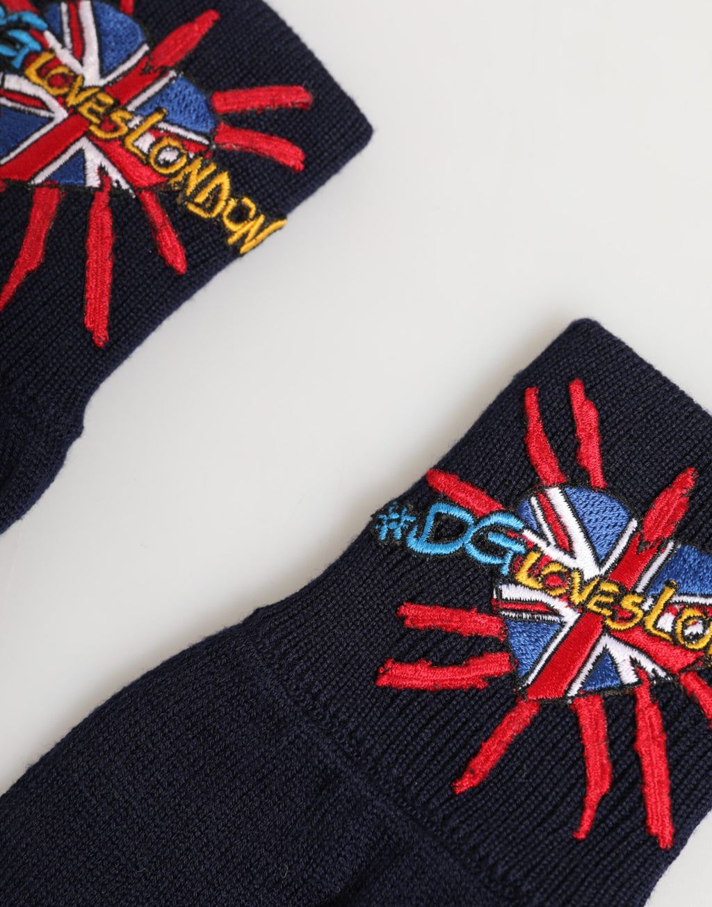 Dolce & Gabbana Blaue Wollstrickhandschuhe #DGLovesLondon mit Stickerei