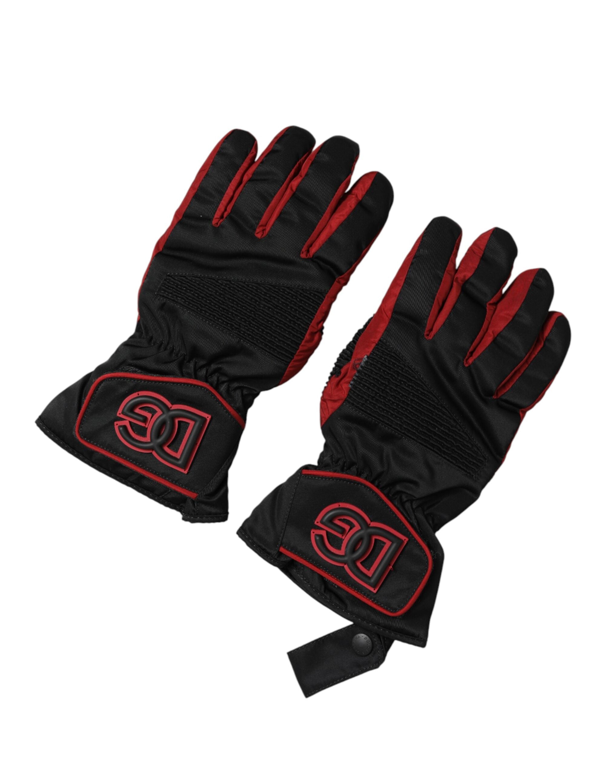 Dolce & Gabbana Schwarze und rote Nylon-Handschuhe in Handschuhform, handgelenklang