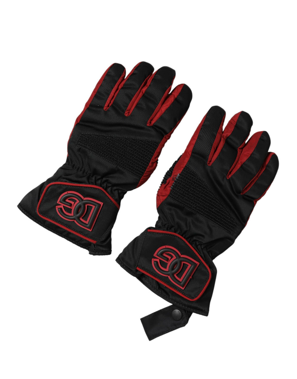 Dolce & Gabbana Schwarze und rote Nylon-Handschuhe in Handschuhform, handgelenklang