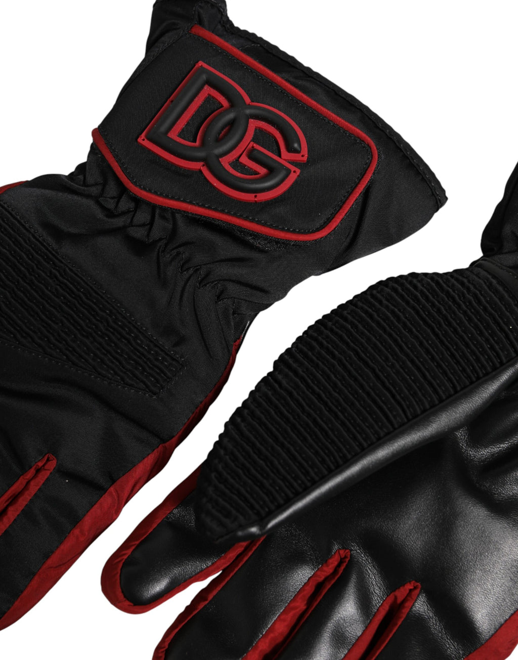 Dolce & Gabbana Schwarze und rote Nylon-Handschuhe in Handschuhform, handgelenklang