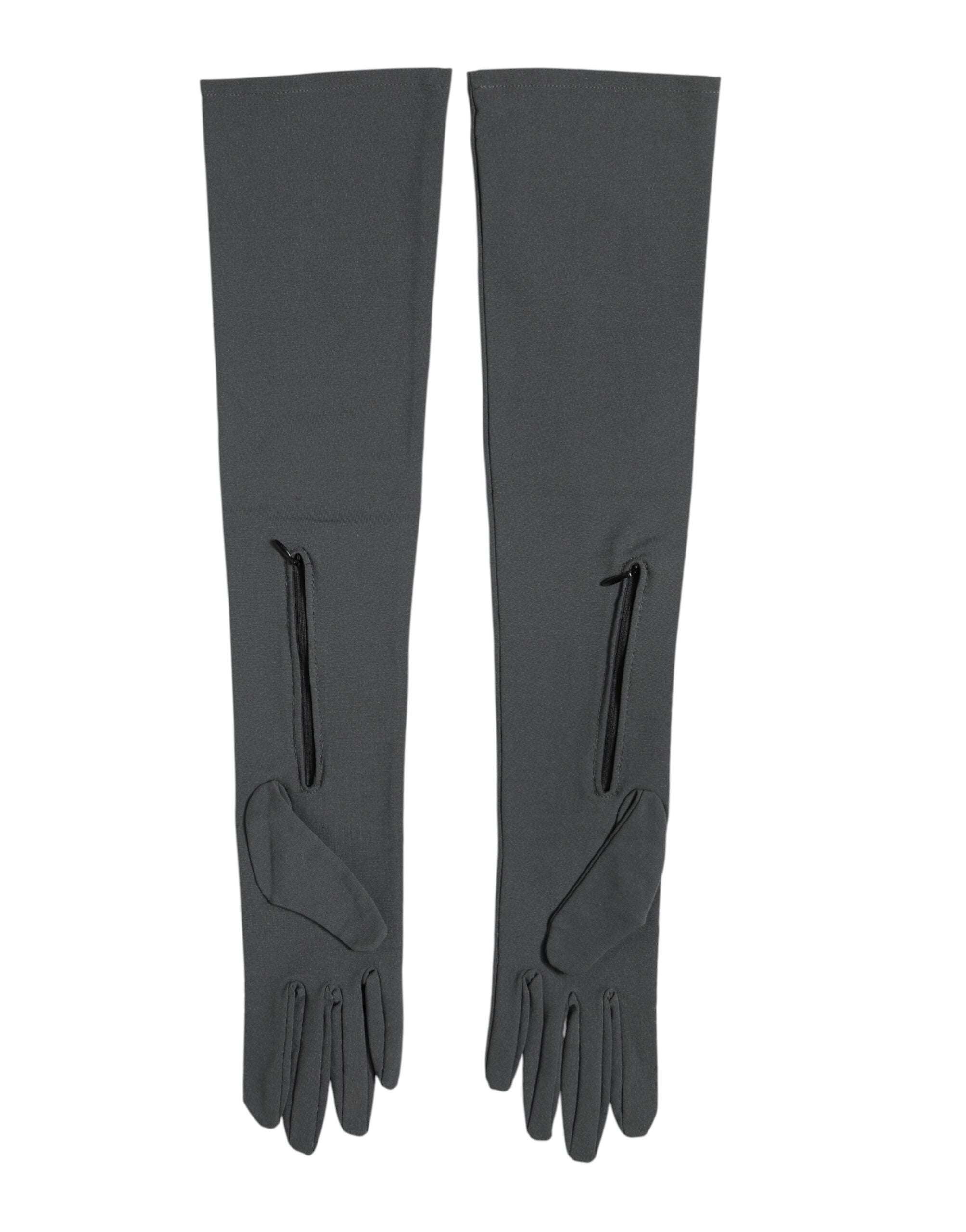 Dolce & Gabbana Dunkelgraue Herren-Viskose-Handschuhe bis zum Ellenbogen