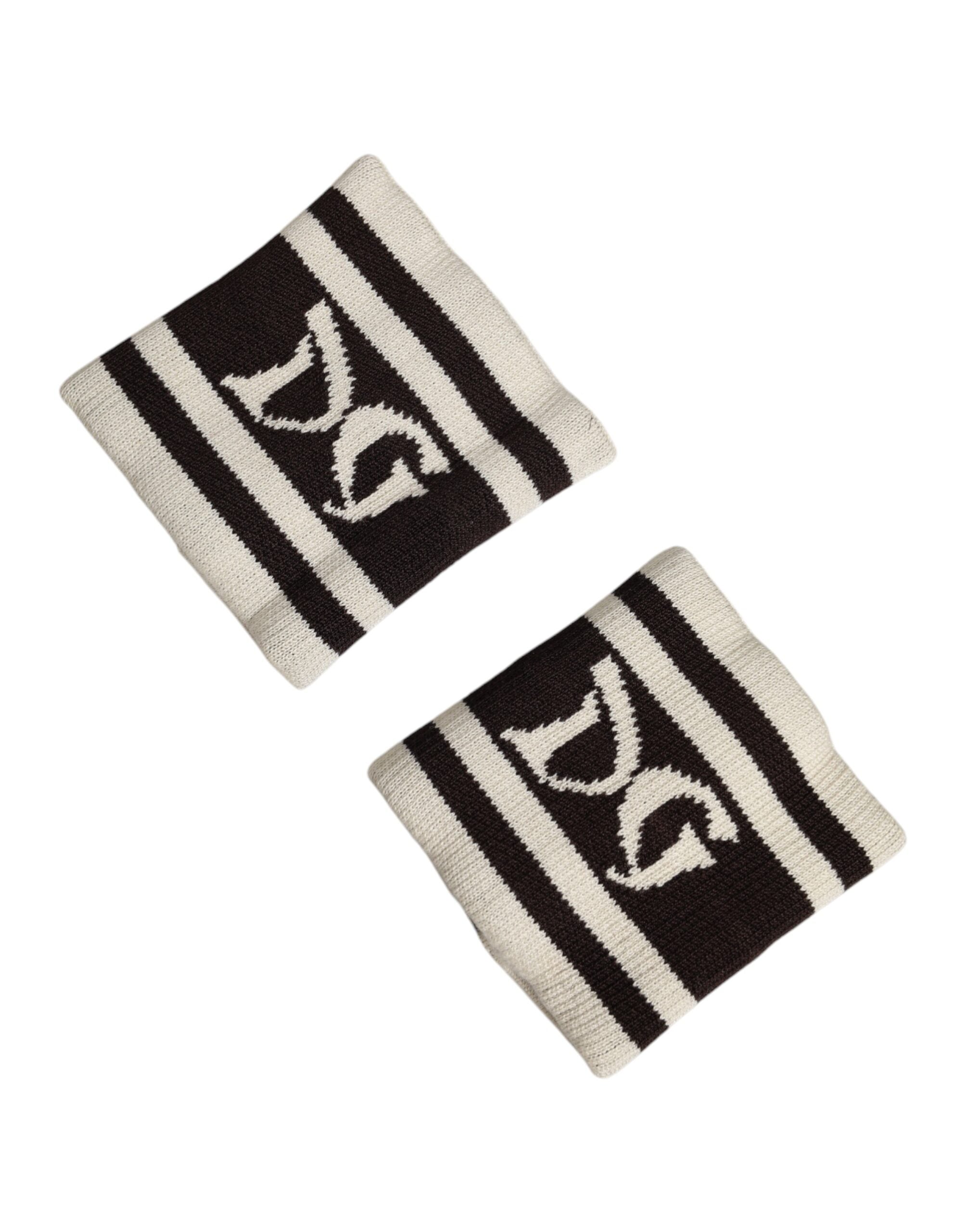 Dolce & Gabbana Schwarzes und weißes DG-Logo-Baumwoll-Armband, 1 Paar