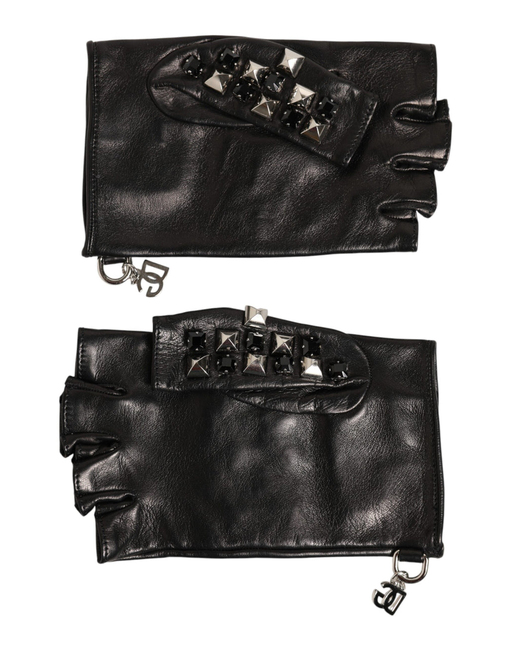 Dolce & Gabbana Schwarze Fingerlose Handschuhe aus Leder mit Nieten für Herren