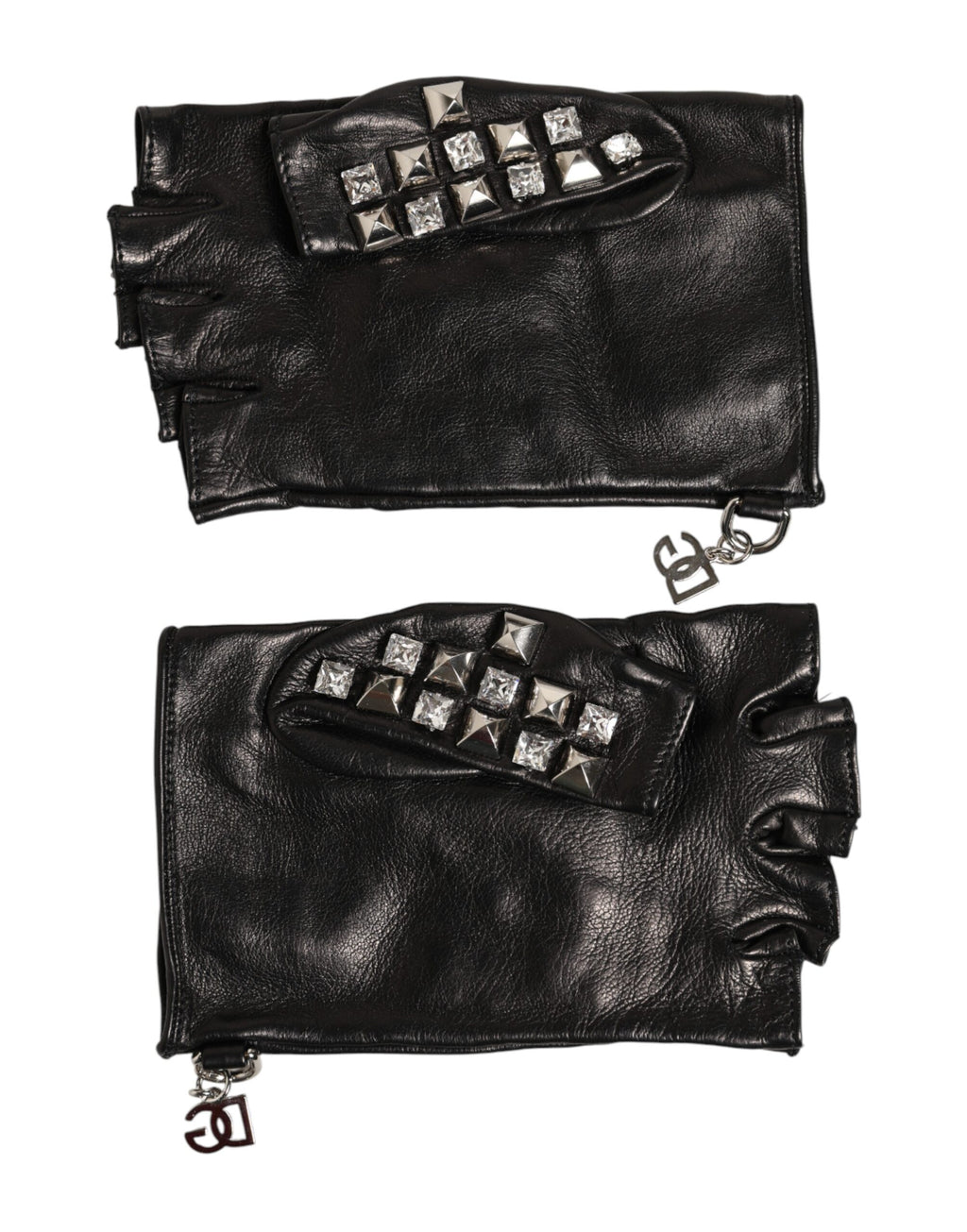 Dolce & Gabbana Schwarze Fingerlose Herren-Handschuhe aus Leder mit Nieten