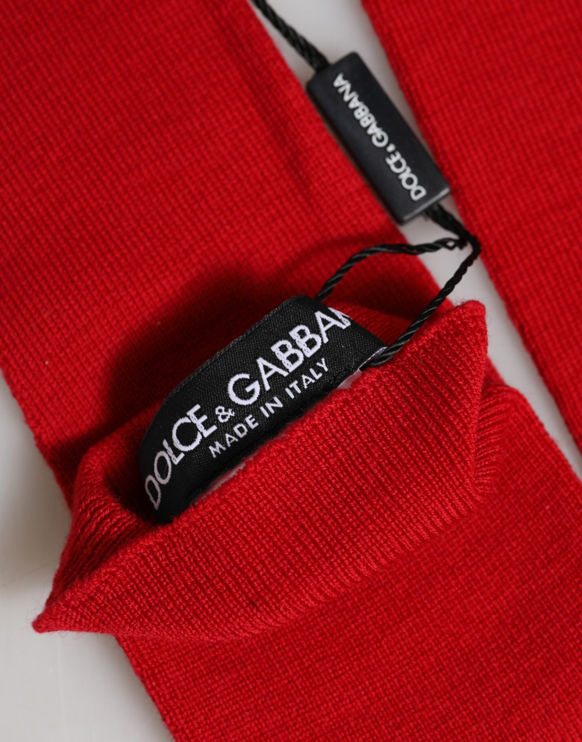 Dolce & Gabbana Rote, fingerlose, gestrickte Ellenbogenhandschuhe