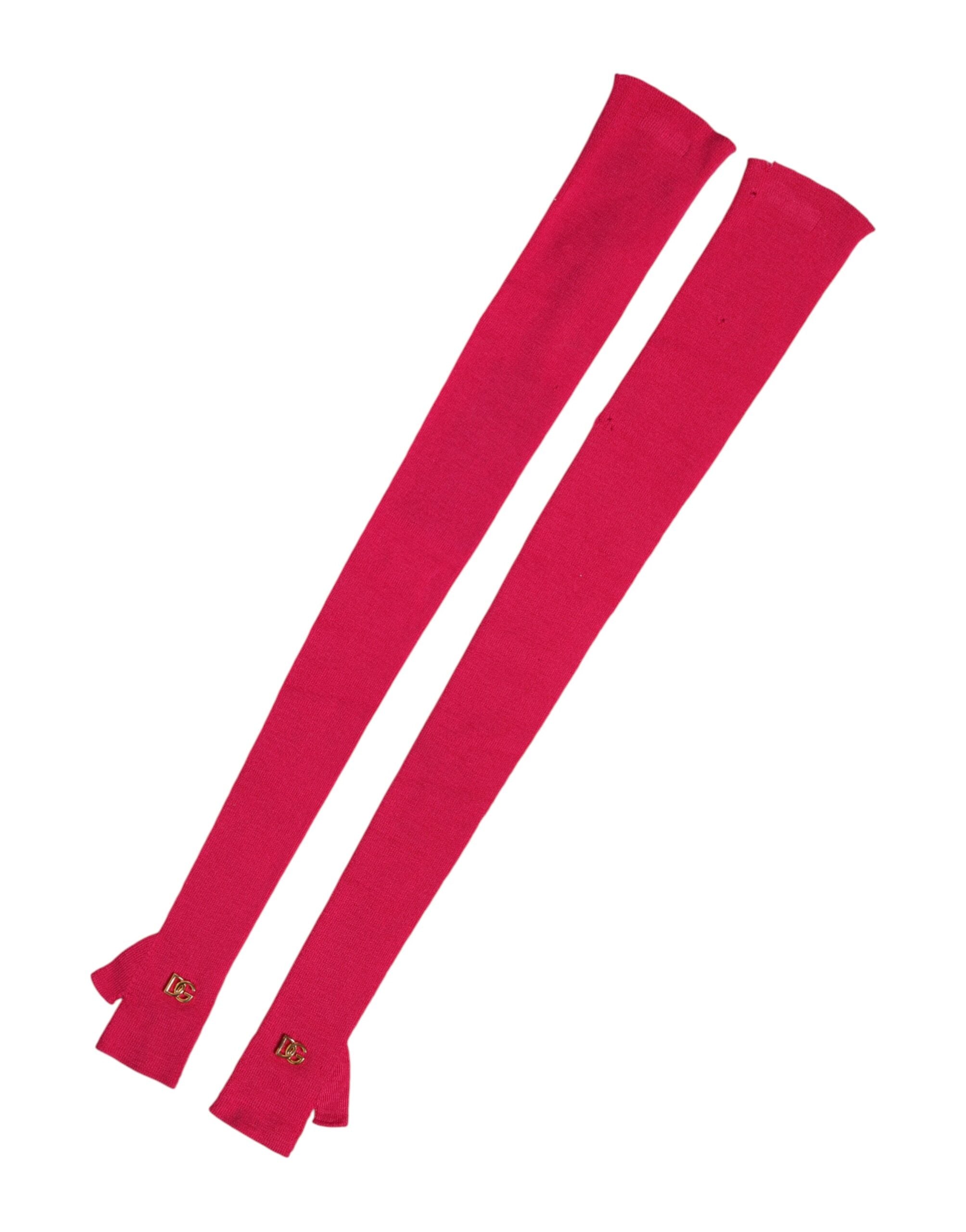 Dolce & Gabbana Fingerlose Ellenbogenlange Handschuhe aus Wolle in Rosa