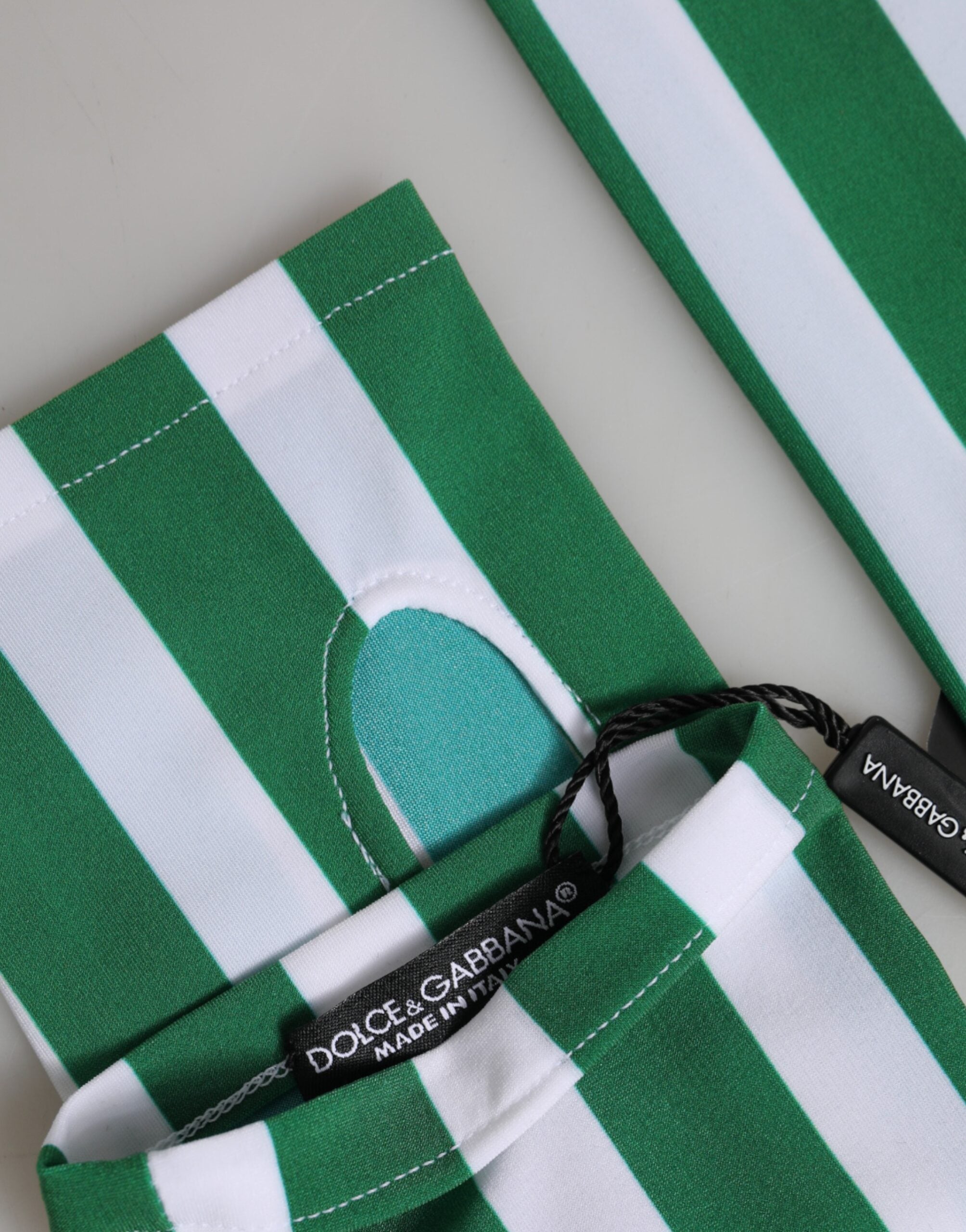 Dolce & Gabbana Grün-weiße Nylon-Fingerhandschuhe in Handgelenklänge