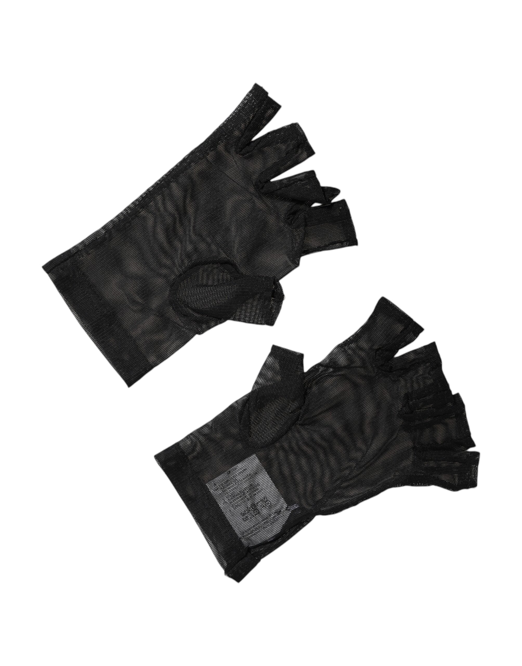 Dolce & Gabbana Schwarze Nylon-Handschuhe, fingerlos, bis zum Handgelenk
