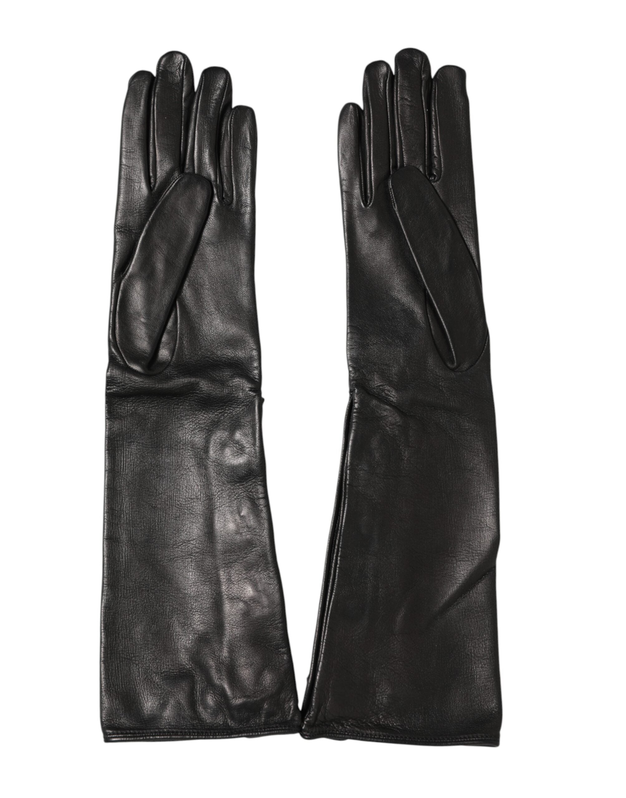 Dolce & Gabbana Schwarze Lange Handschuhe aus Leder mit Verzierungen