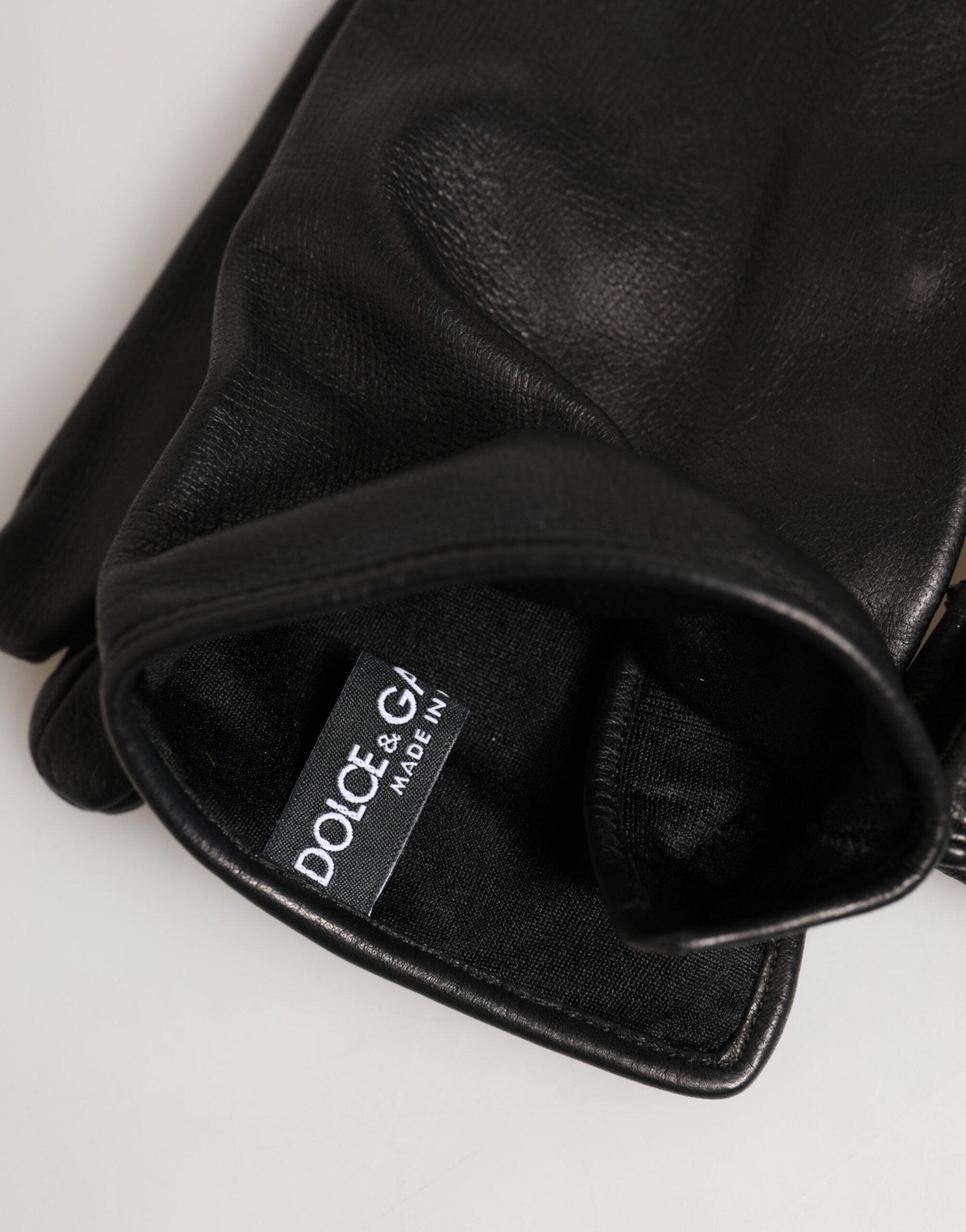Dolce & Gabbana Schwarze Lange Handschuhe aus Leder mit Verzierungen