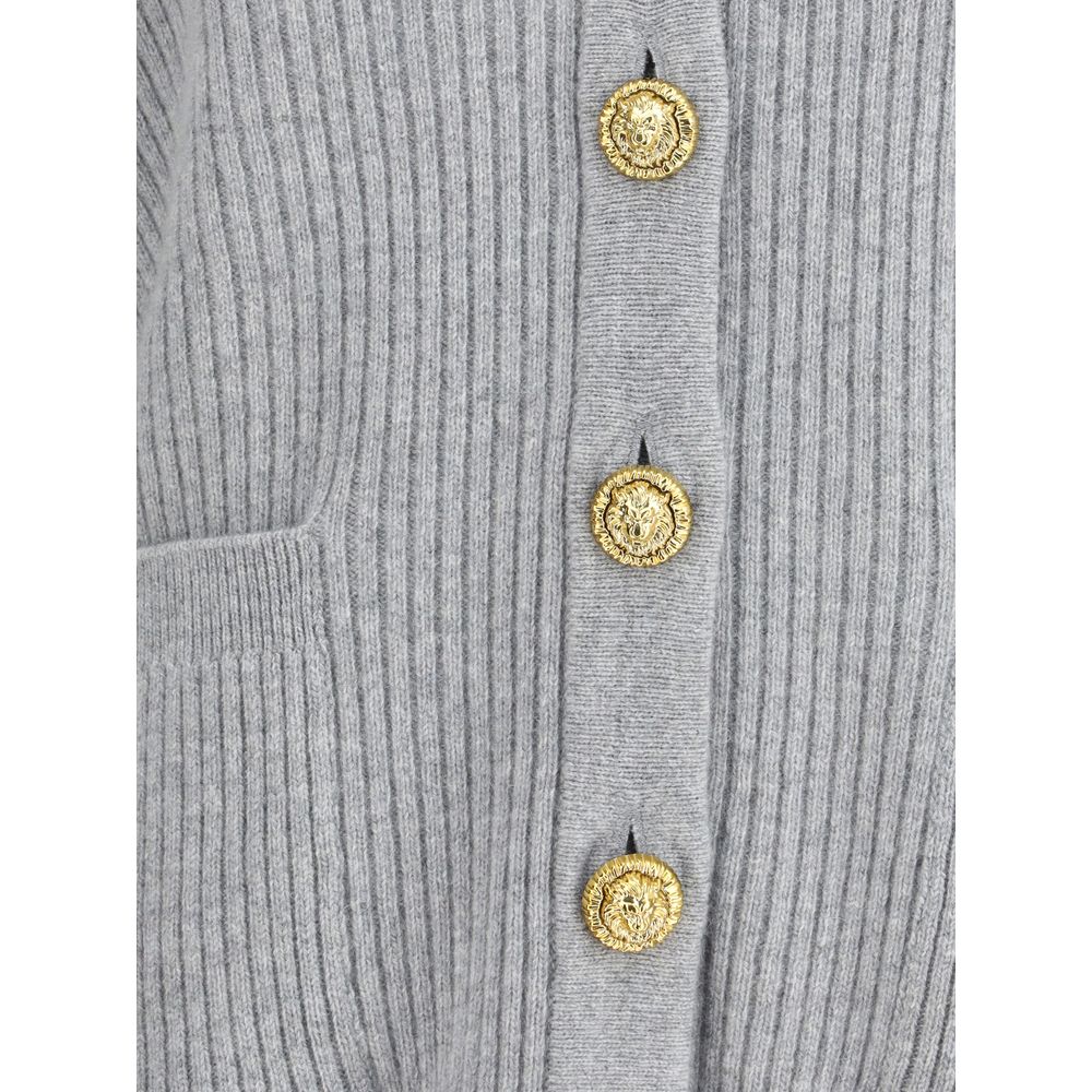 Balmain Grauer Wollcardigan aus Fleece