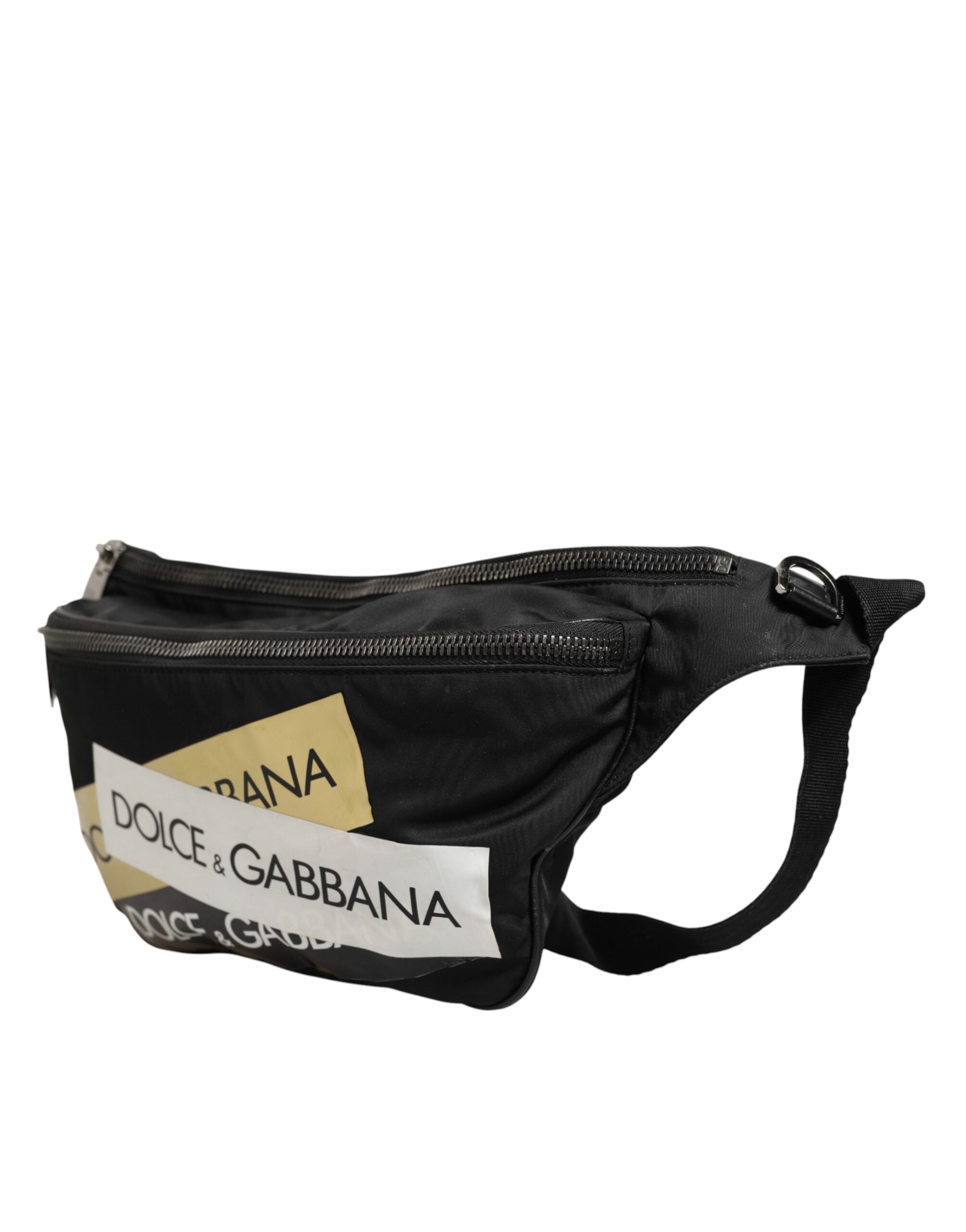 Dolce & Gabbana Schwarze Logo-Tape-Print-Taillen-Gürteltasche für Herren