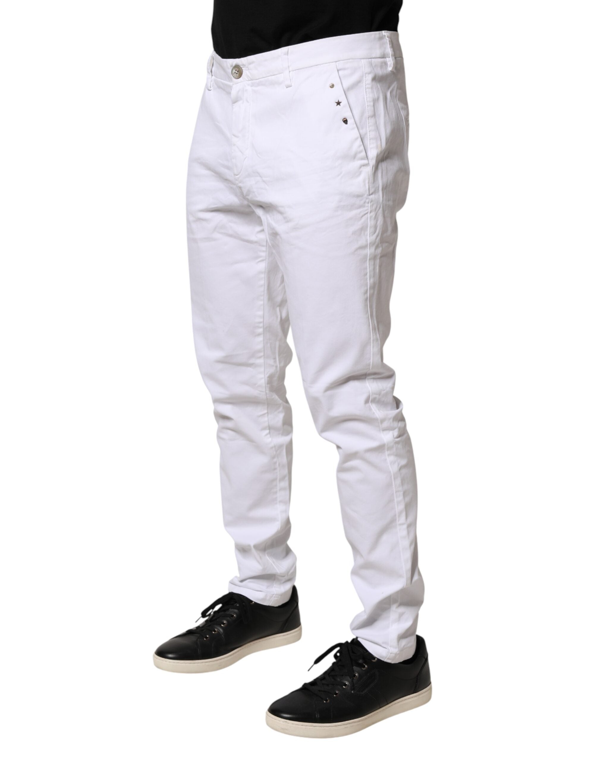 AGLINI Weiße Skinny Fit Chino-Hose für Herren mit mittlerer Bundhöhe