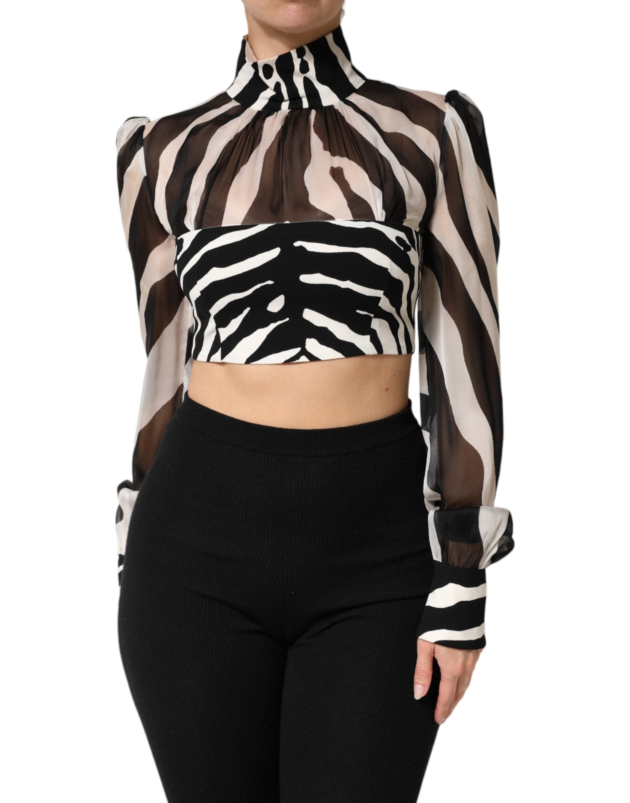 Dolce & Gabbana Crop-Bluse mit Zebra-Print und Chiffon-Einsätzen